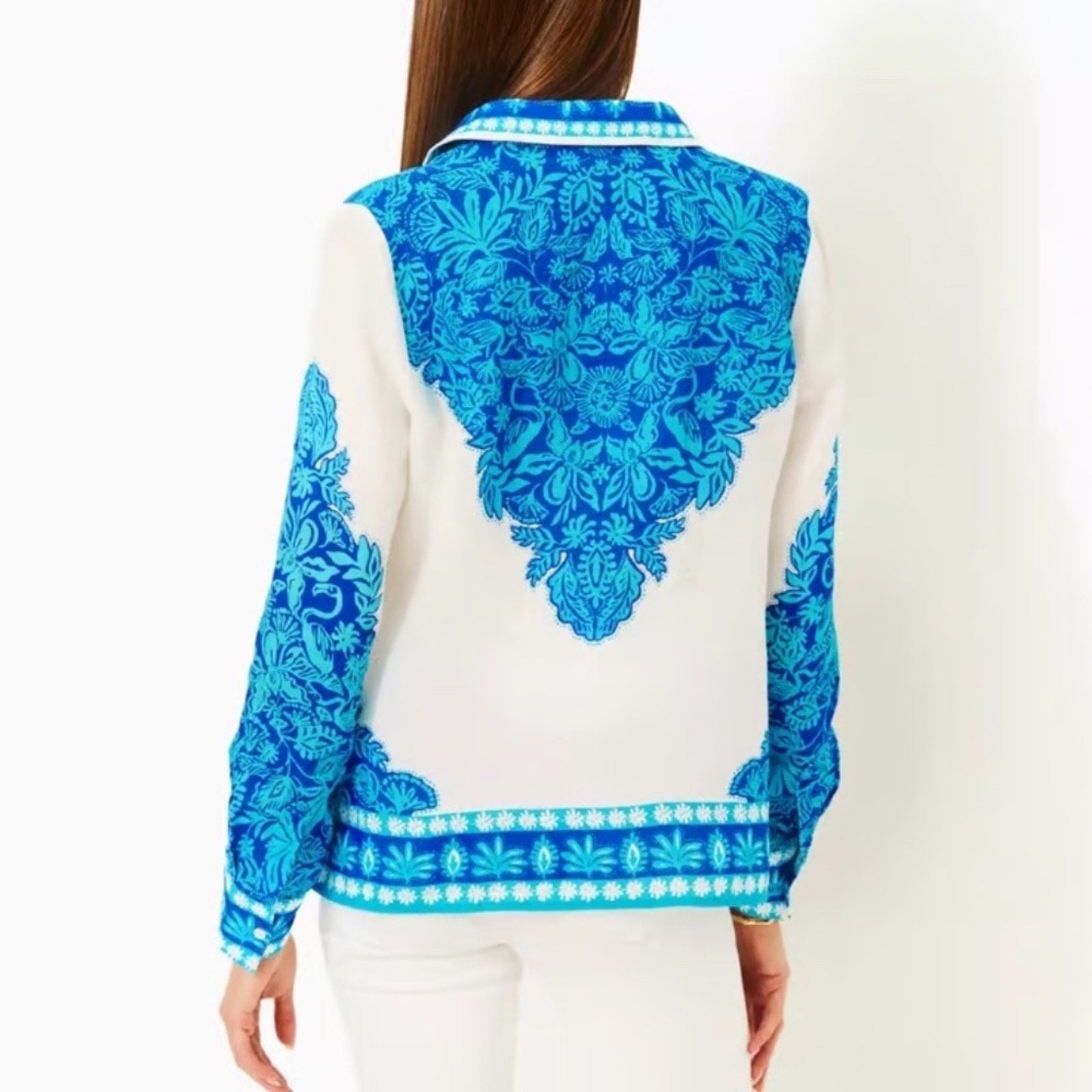 NEW Lilly Pulitzer Kiran Button Down Top Breezy Aqua Jungle Escape Engineer