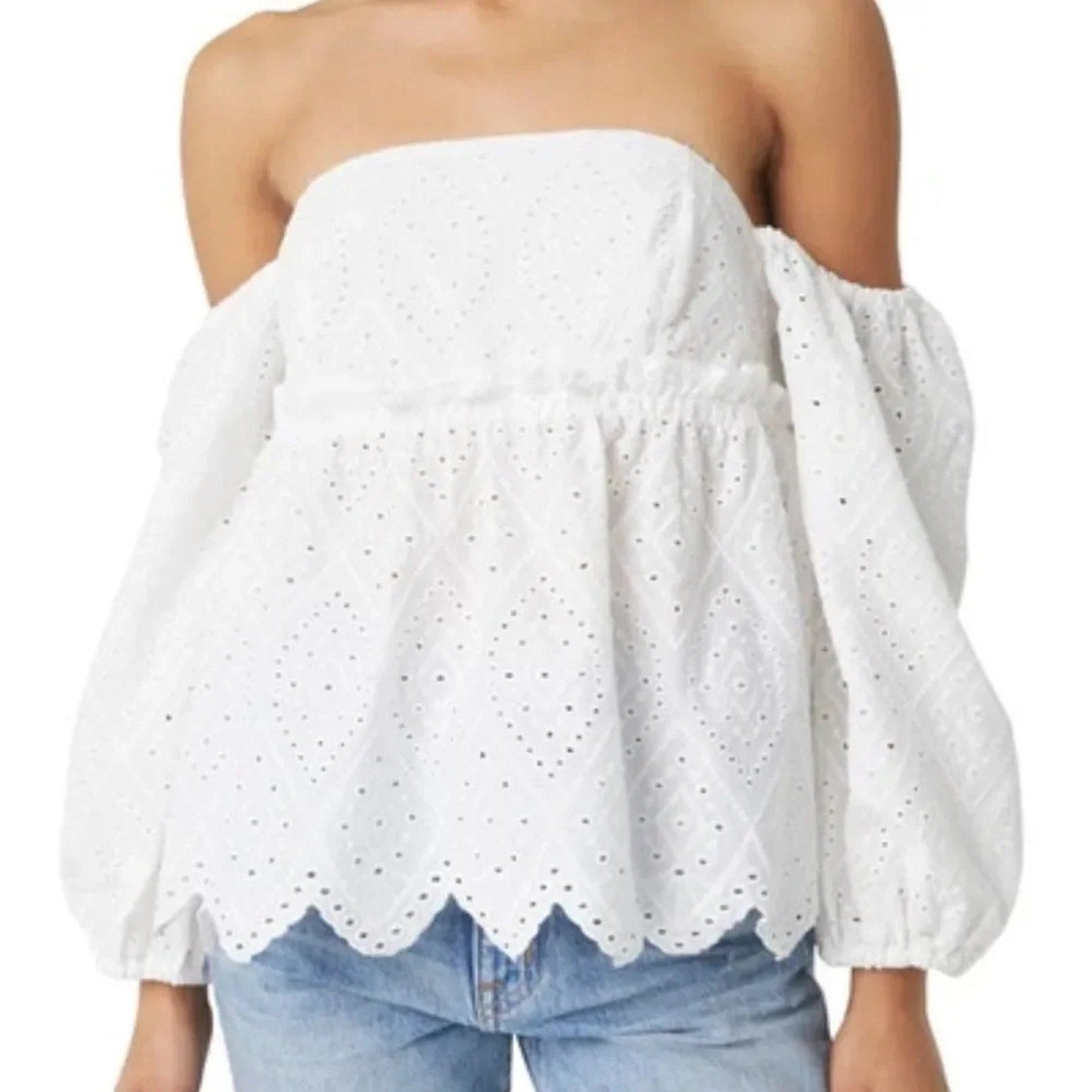 NEW Misa Los Angeles Sera Top in White Eyelet - size Large