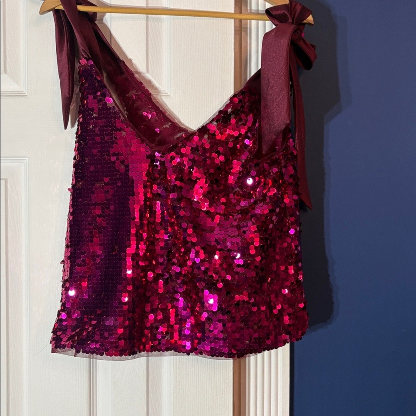 NWT Anthropologie Women's Maeve Sequined Tie-Strap Tank Pink - size M