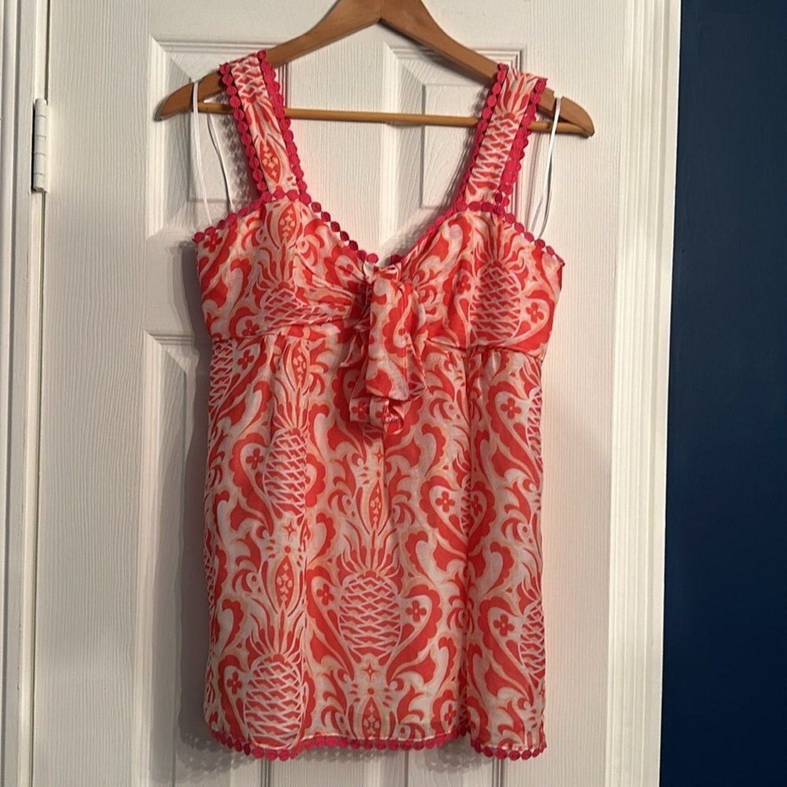 NEW Kate Spade Pineapple Print Top Freshwhite & Peach Pink - size 6