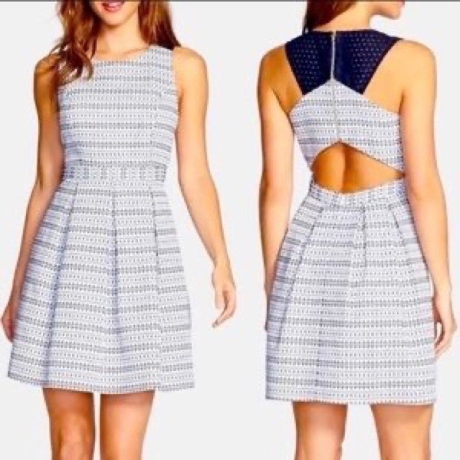 Trina Turk Black White Open Back Fit & Flare Dress - size 8