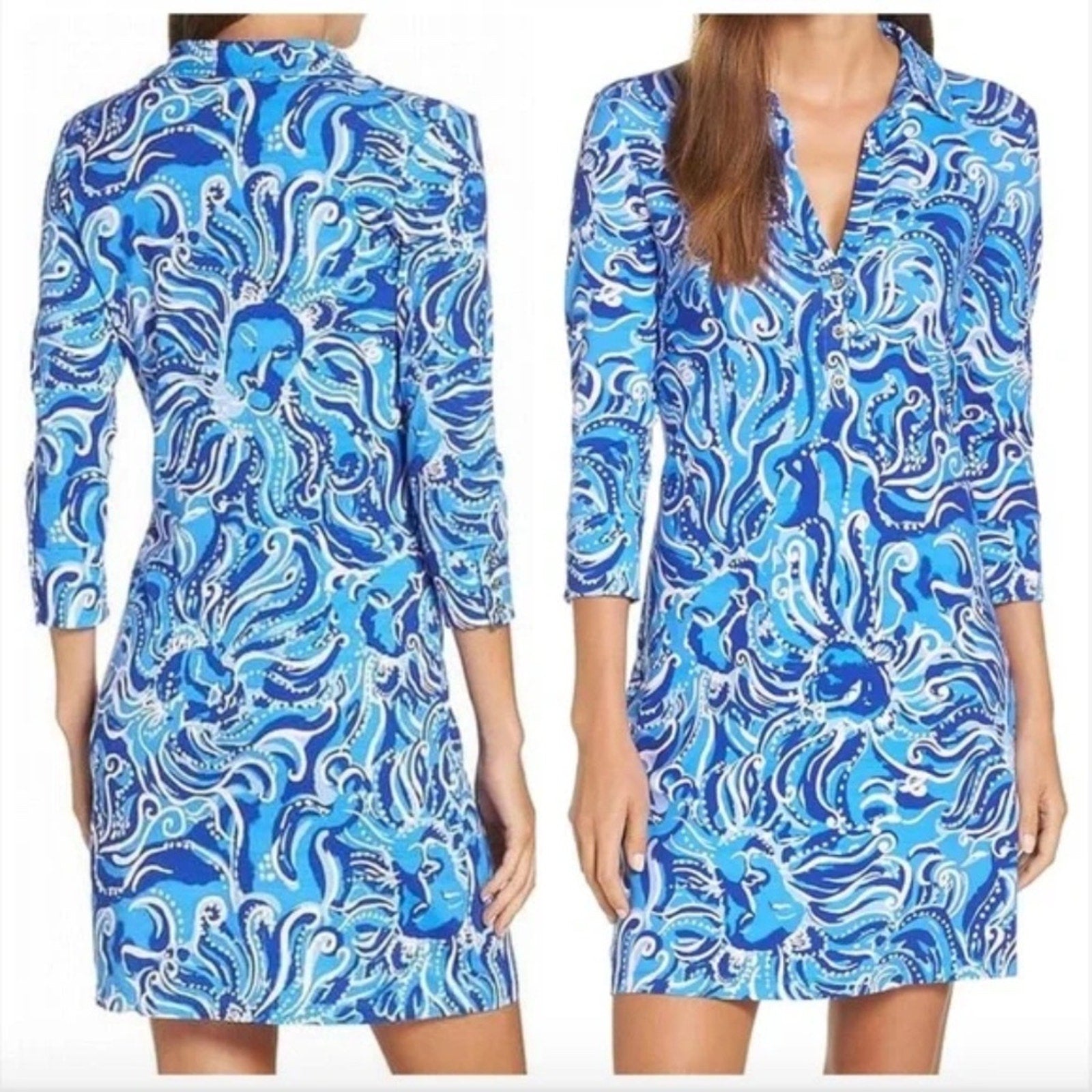 LILLY PULITZER Upf 50+ Ansley Polo Dress In High Tide Navy Lucky Bamboo - small