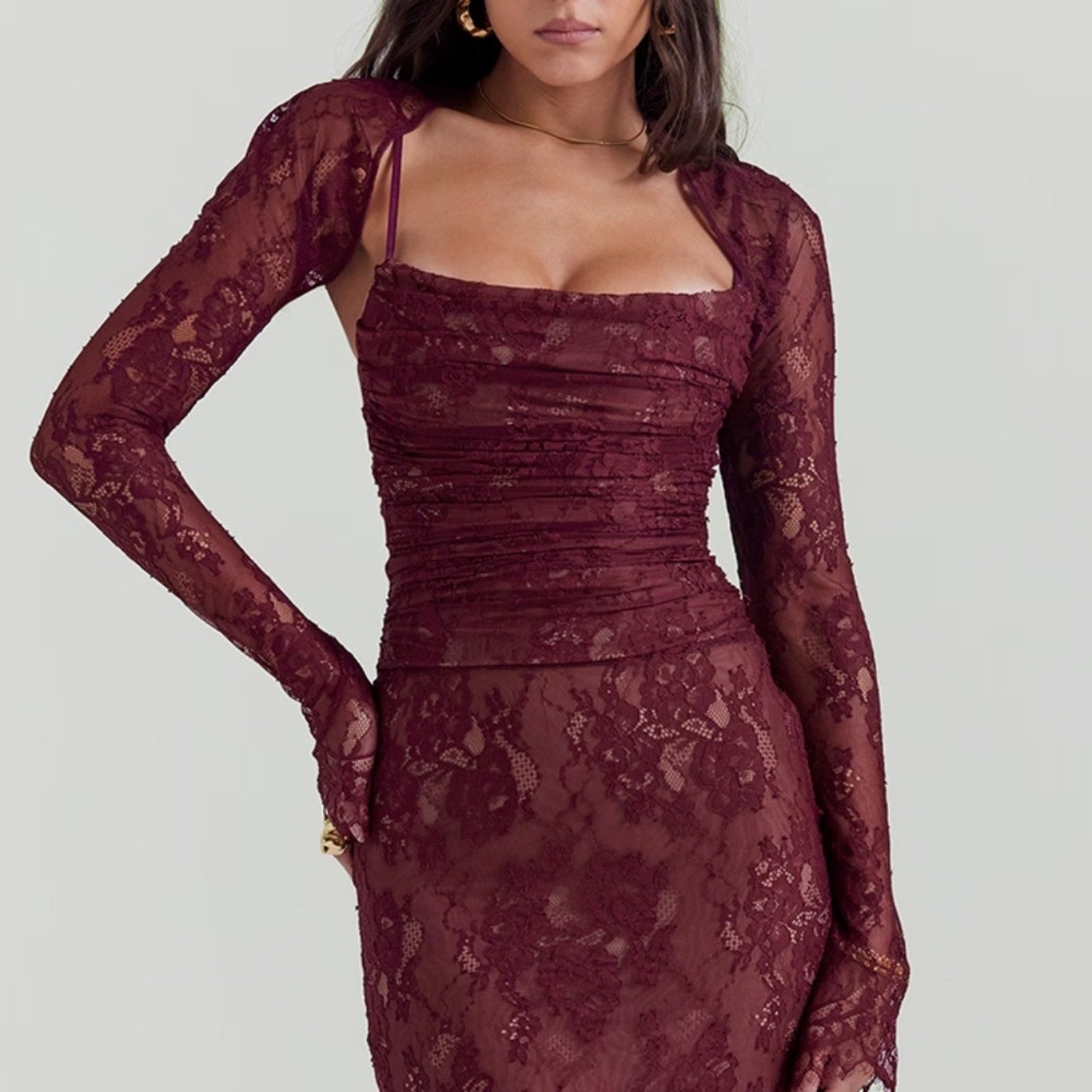 NEW House of CB Gaia Claret Lace bolero style shrug - size XS
