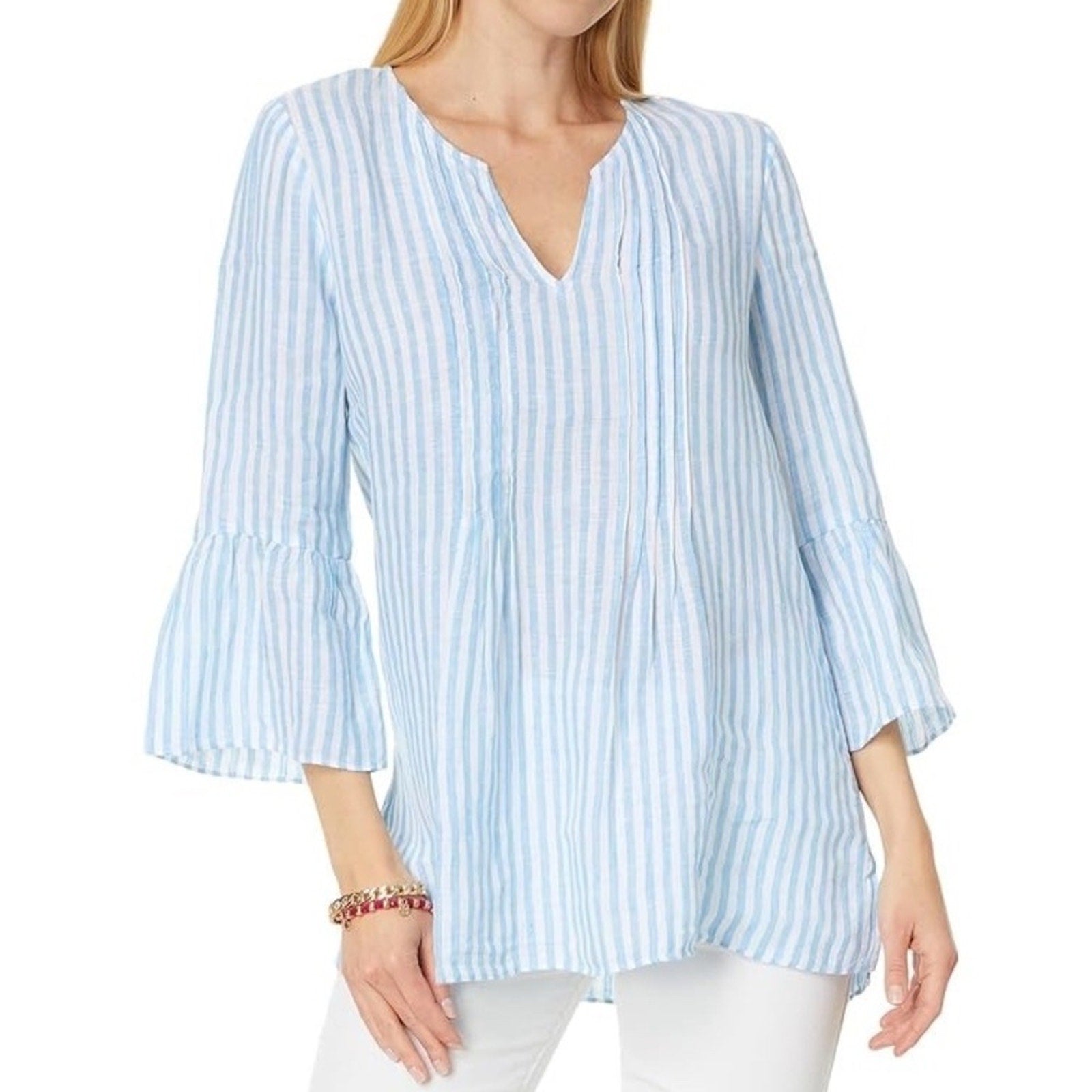 Lilly Pulitzer Hollie Linen Tunic Lunar Blue Bimini Stripe Coastal - size small