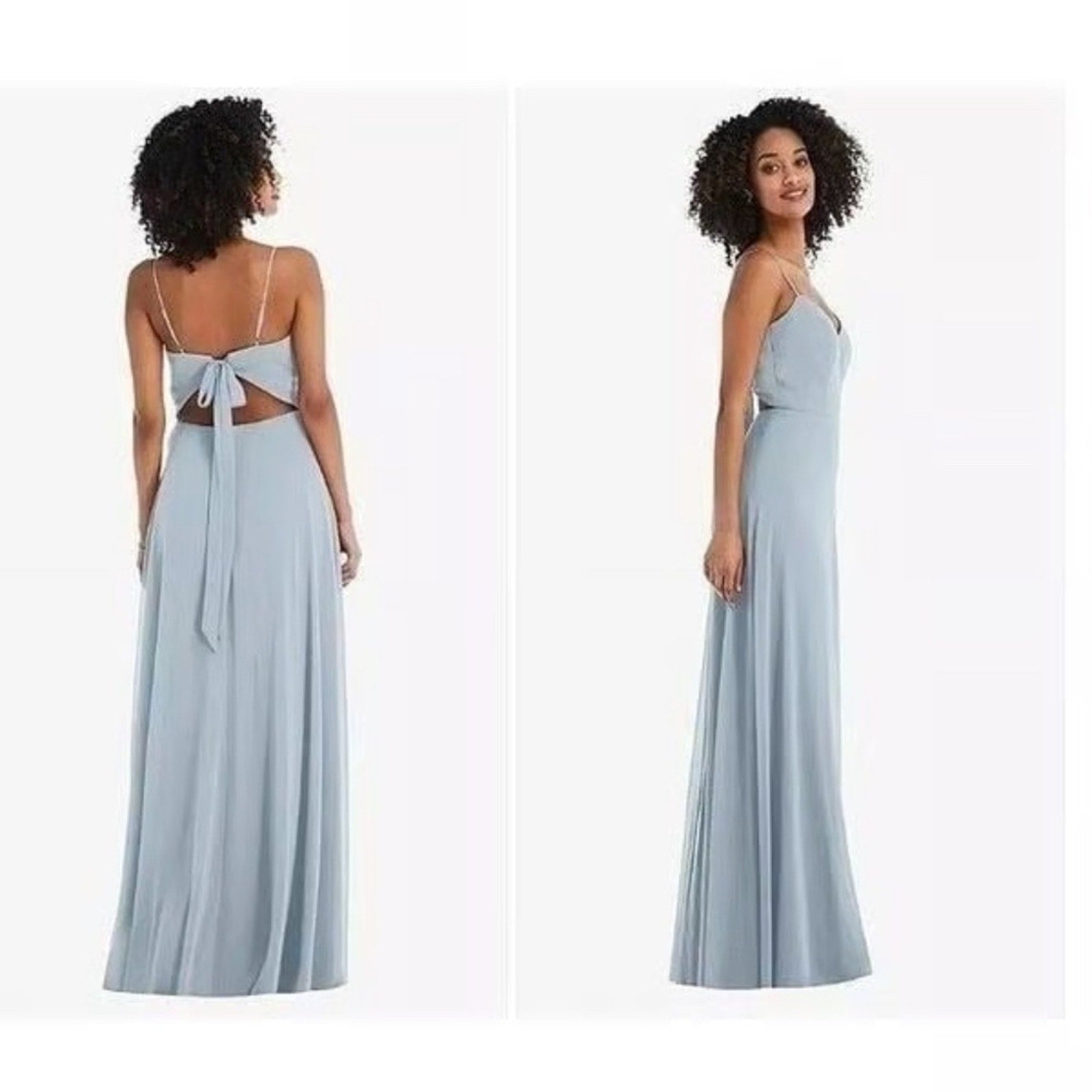 NWT After Six Tie Back Cutout Maxi Dress With Front Slit in Sky Blue - size 2