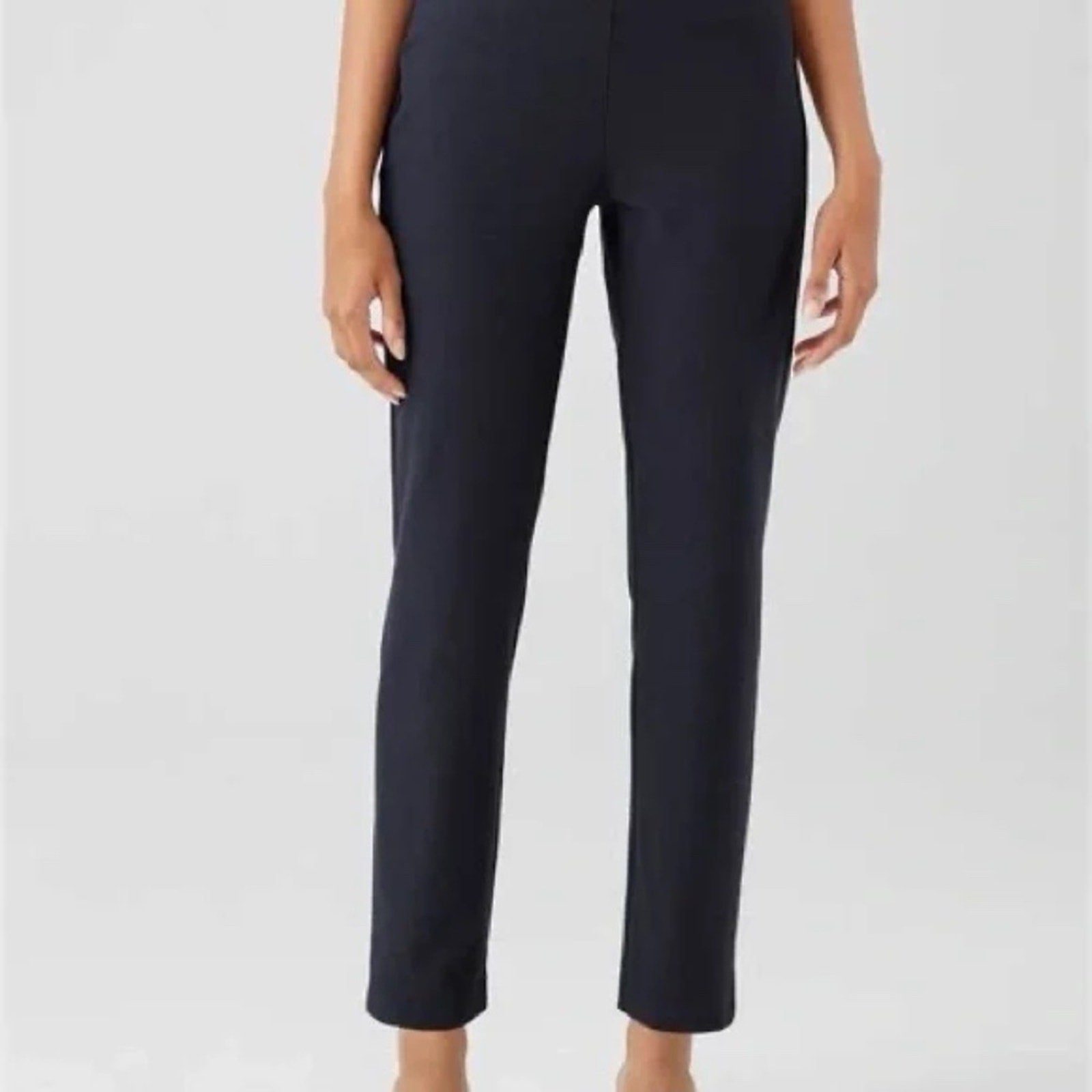 NWT Eileen Fisher Washable Stretch Crepe Slim Ankle Pants Navy Blue -size M