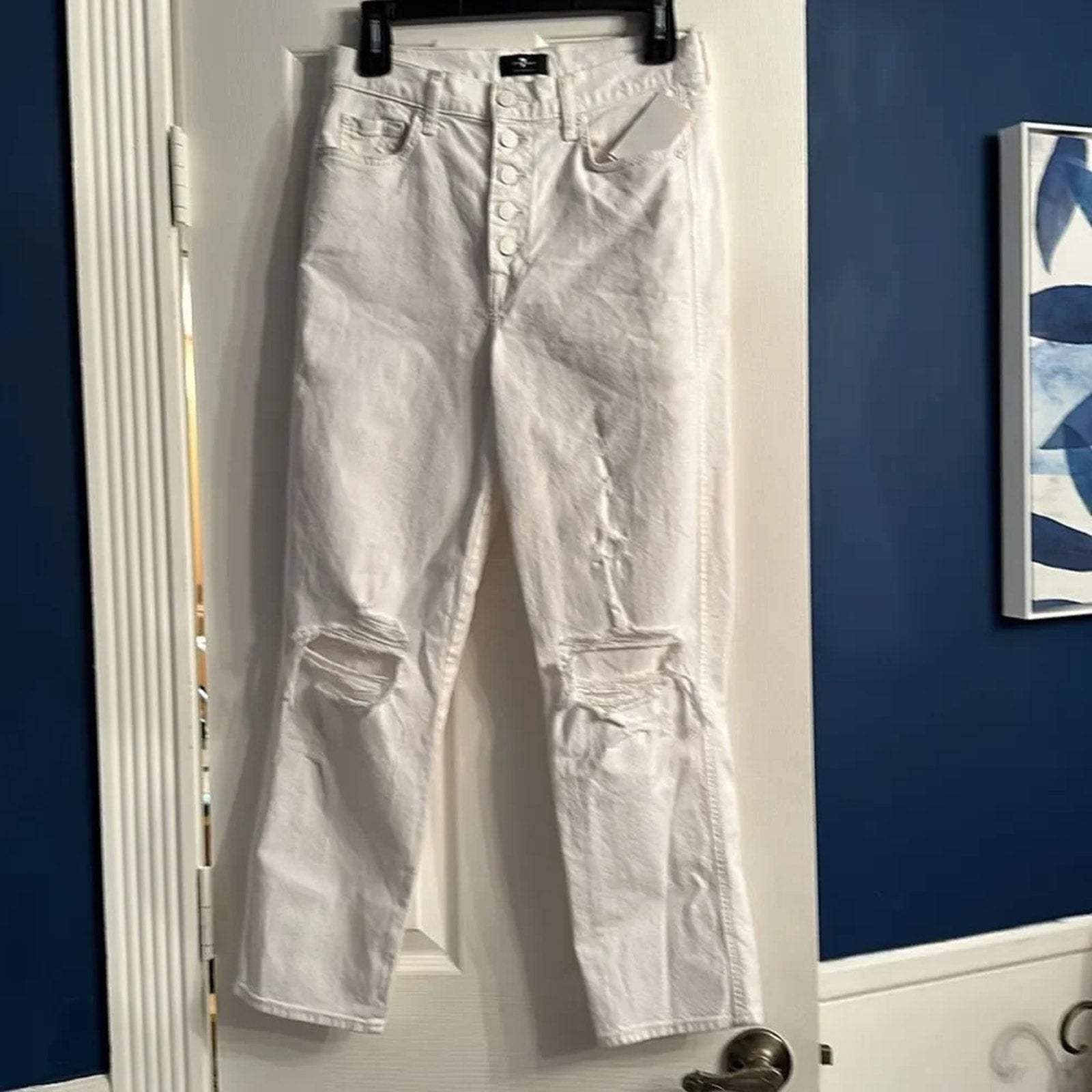 NEW 7 FOR ALL MANKIND High Waist Straight Leg Crop Jean in White Sz 28