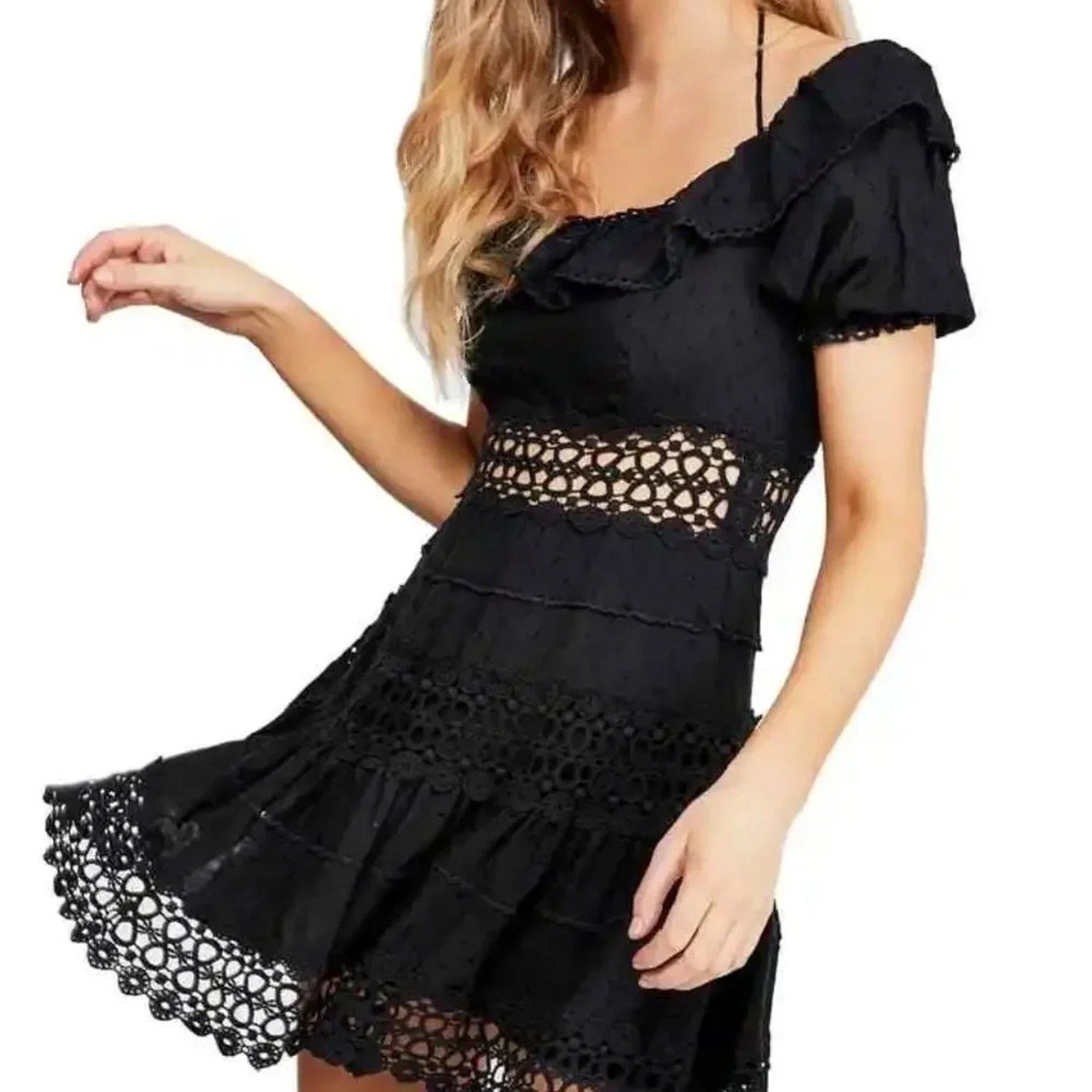 NEW Free People Womens Cruel Intentions Crochet-Lace Mini Dress, Black, Size 0