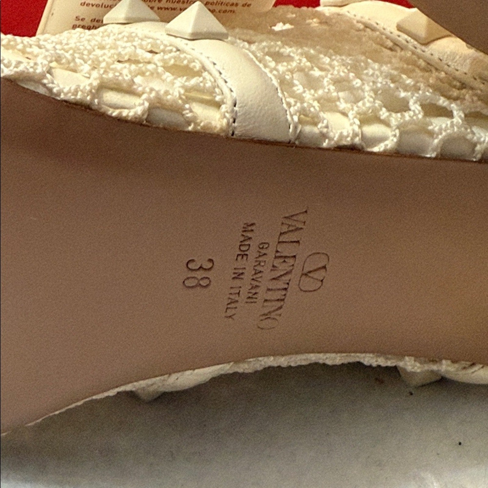 NEW  VALENTINO WOMEN'S ROCKSTUD MESH SLIDER SANDALS 60MM IN IVORY - size 38 (8)