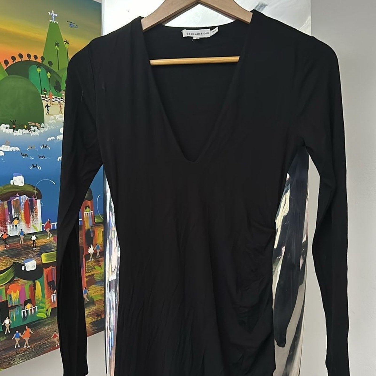 NEW Good American Gathered Black Long Sleeve Maxi Dress - size 0/XS
