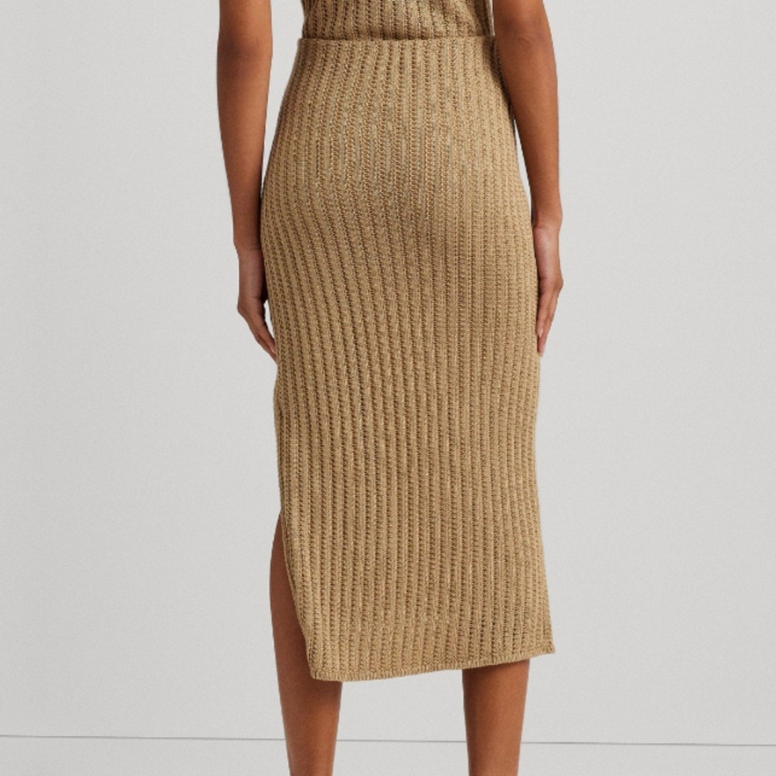 NWT Lauren Ralph Lauren Women Rib Knit Linen Pencil Skirt Beige - size M