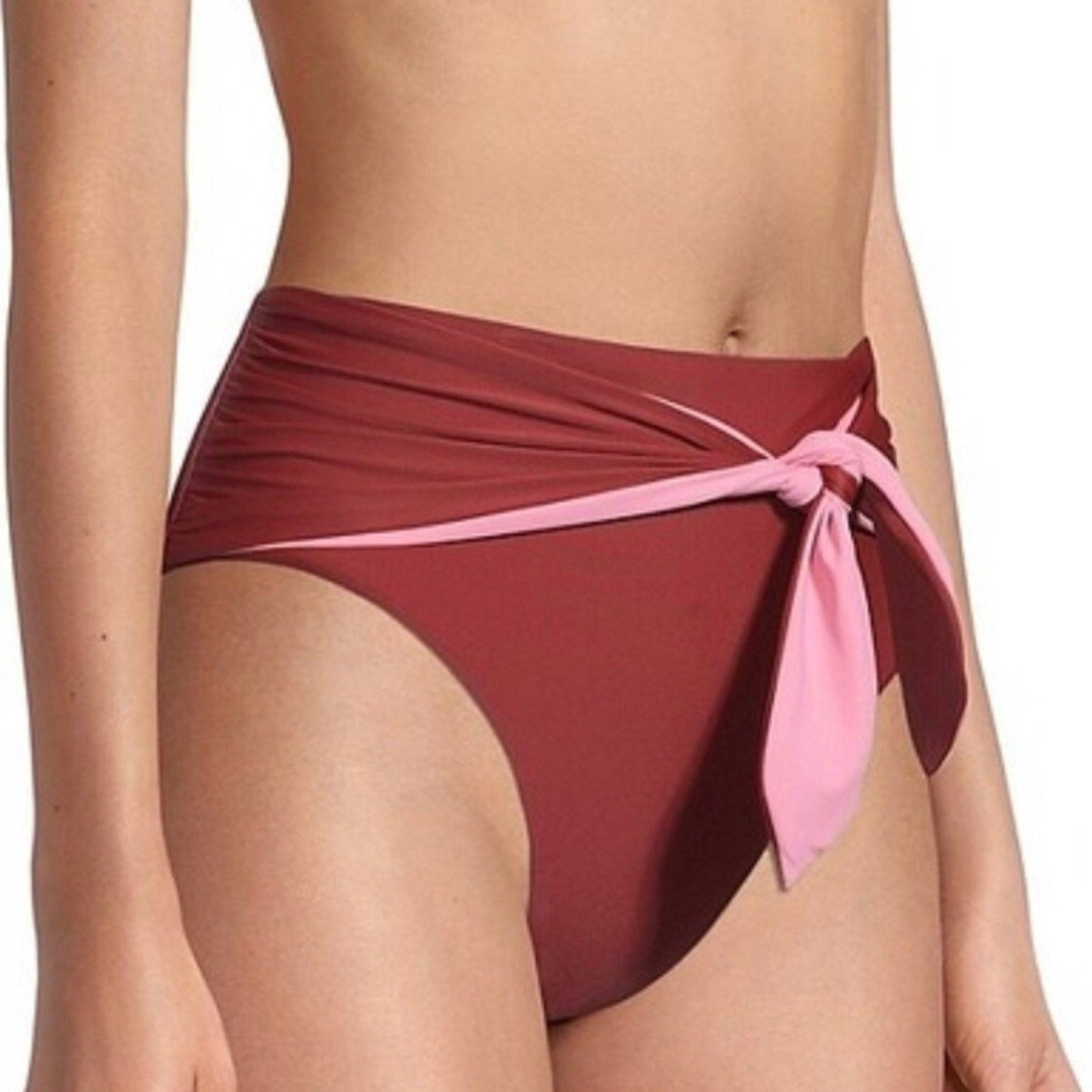 NWT Veronica Beard Azoia Tie Front Bikini Bottom Women's Deep Brick Elastic XS