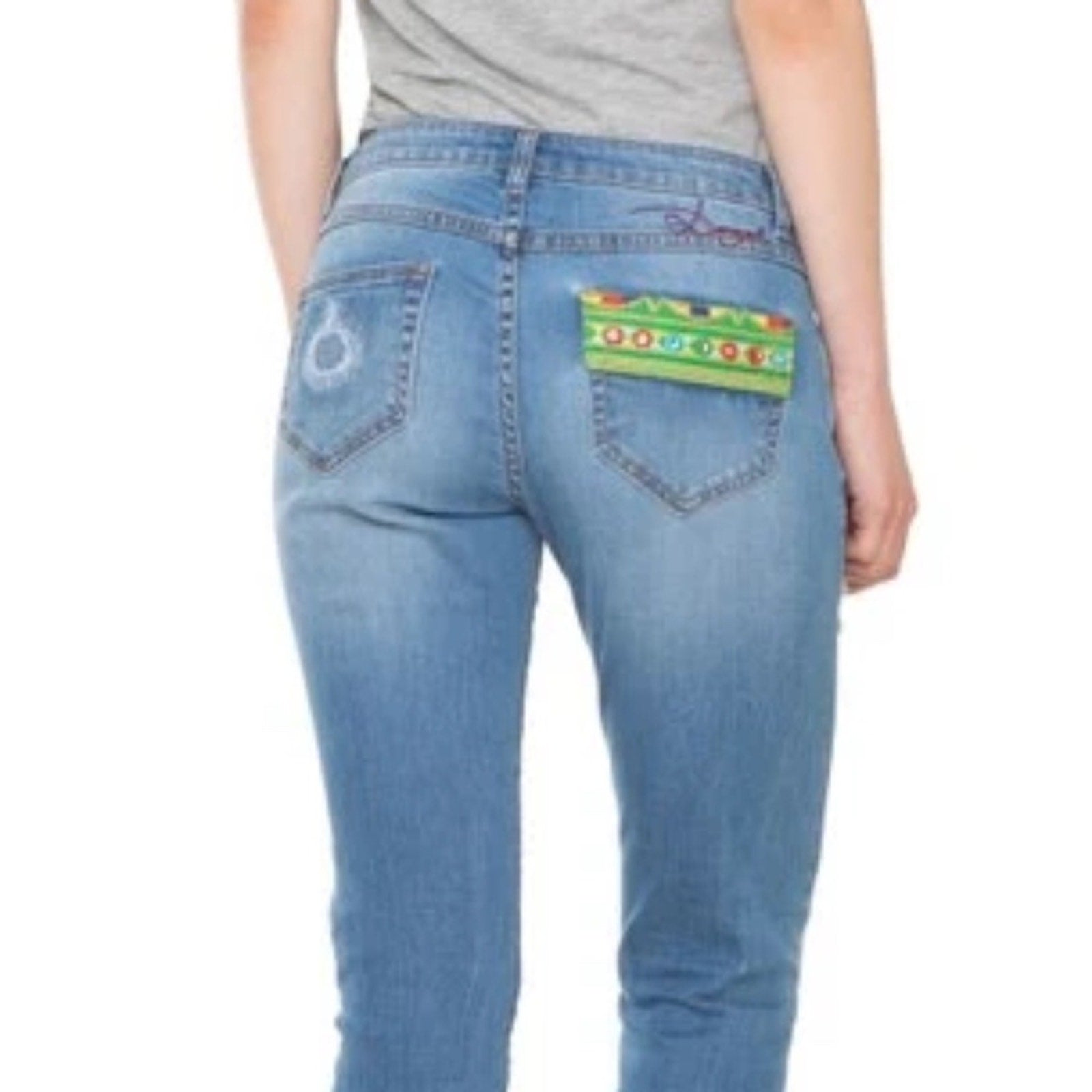 Desigual Blue Ankle Cropped Jeans with Distressed Patches - size 34