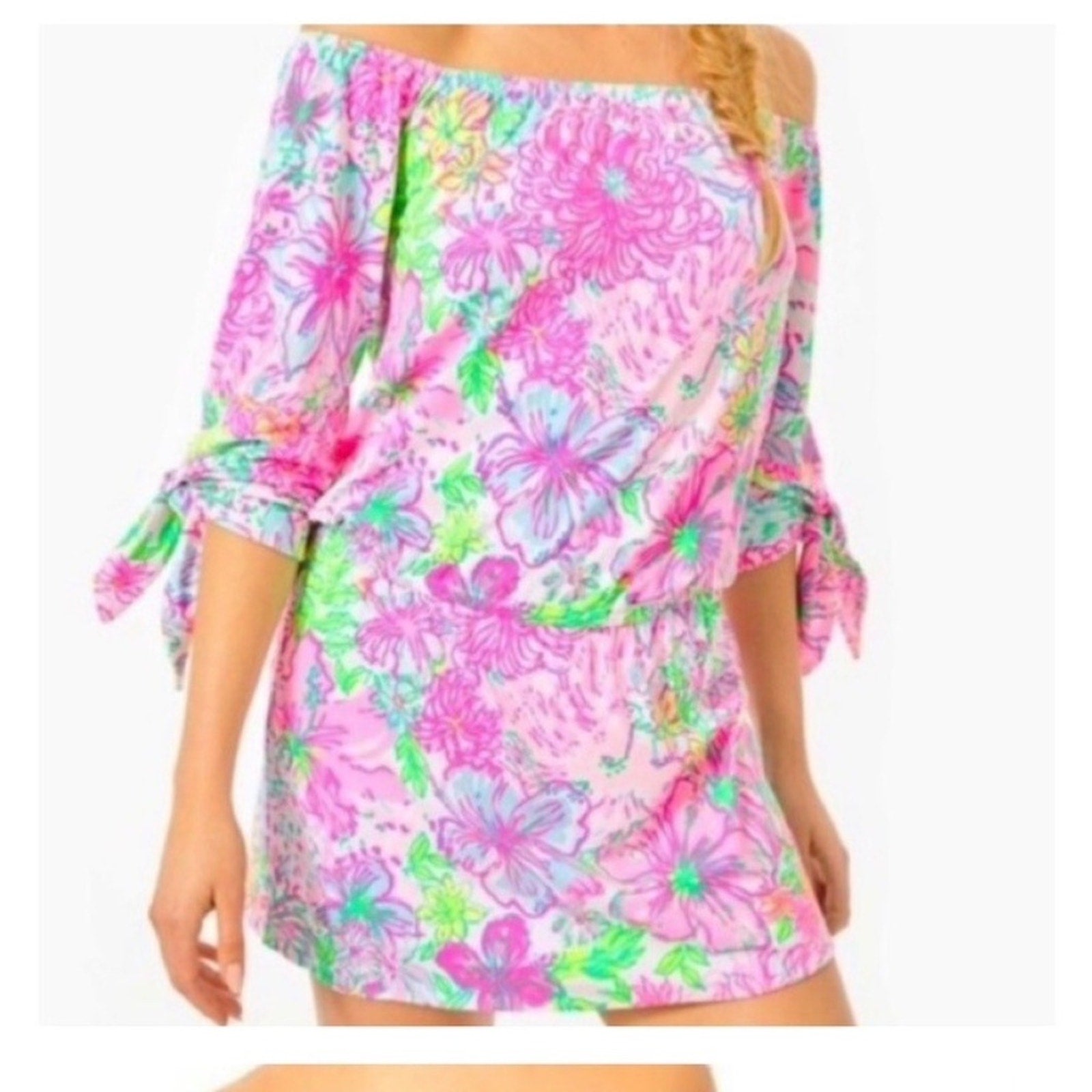LILLY PULITZER Lana Skort Romper Multi Paradise Found Off The Shoulder - size L