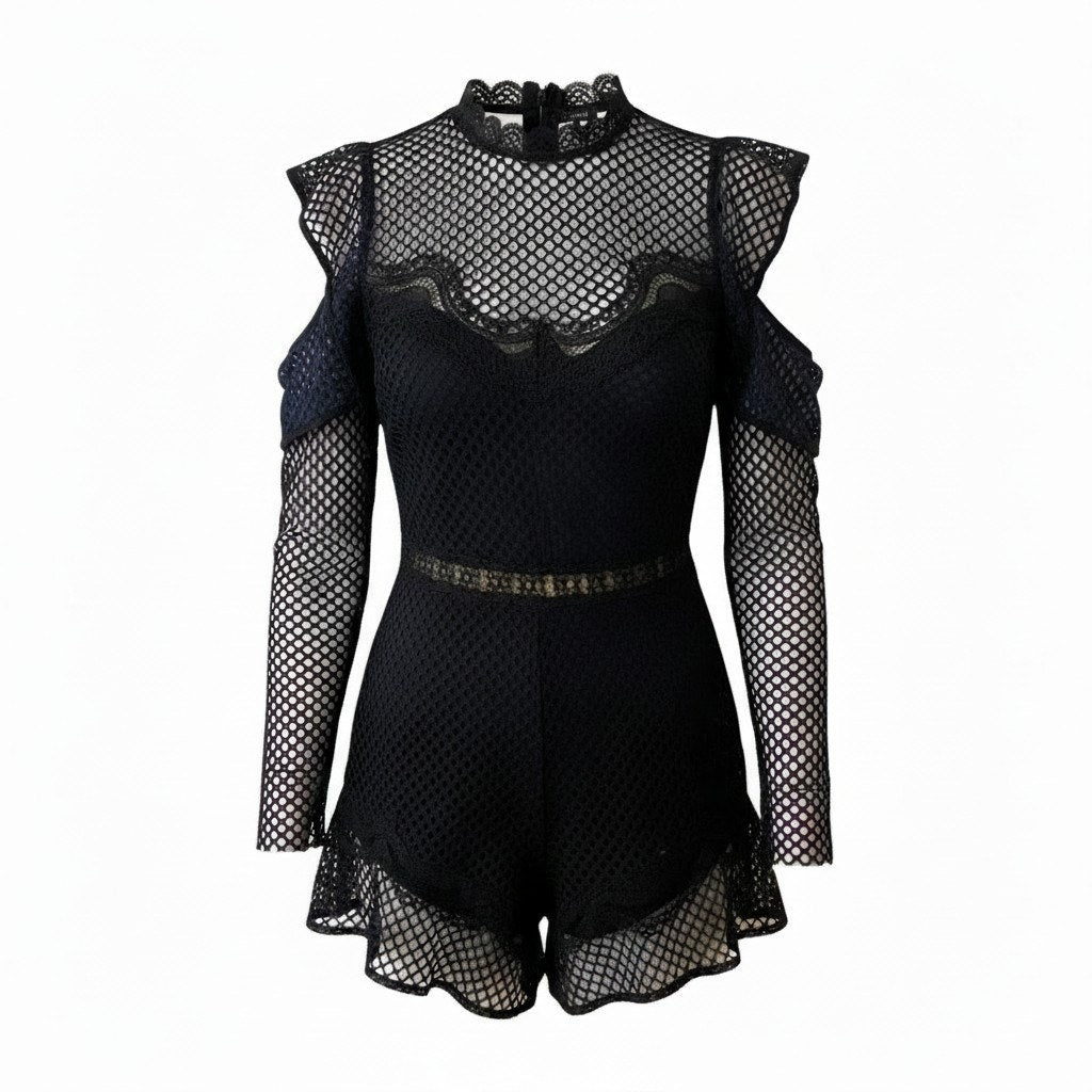 SAYLOR Fishnet Navy Blue and Black Romper - XS