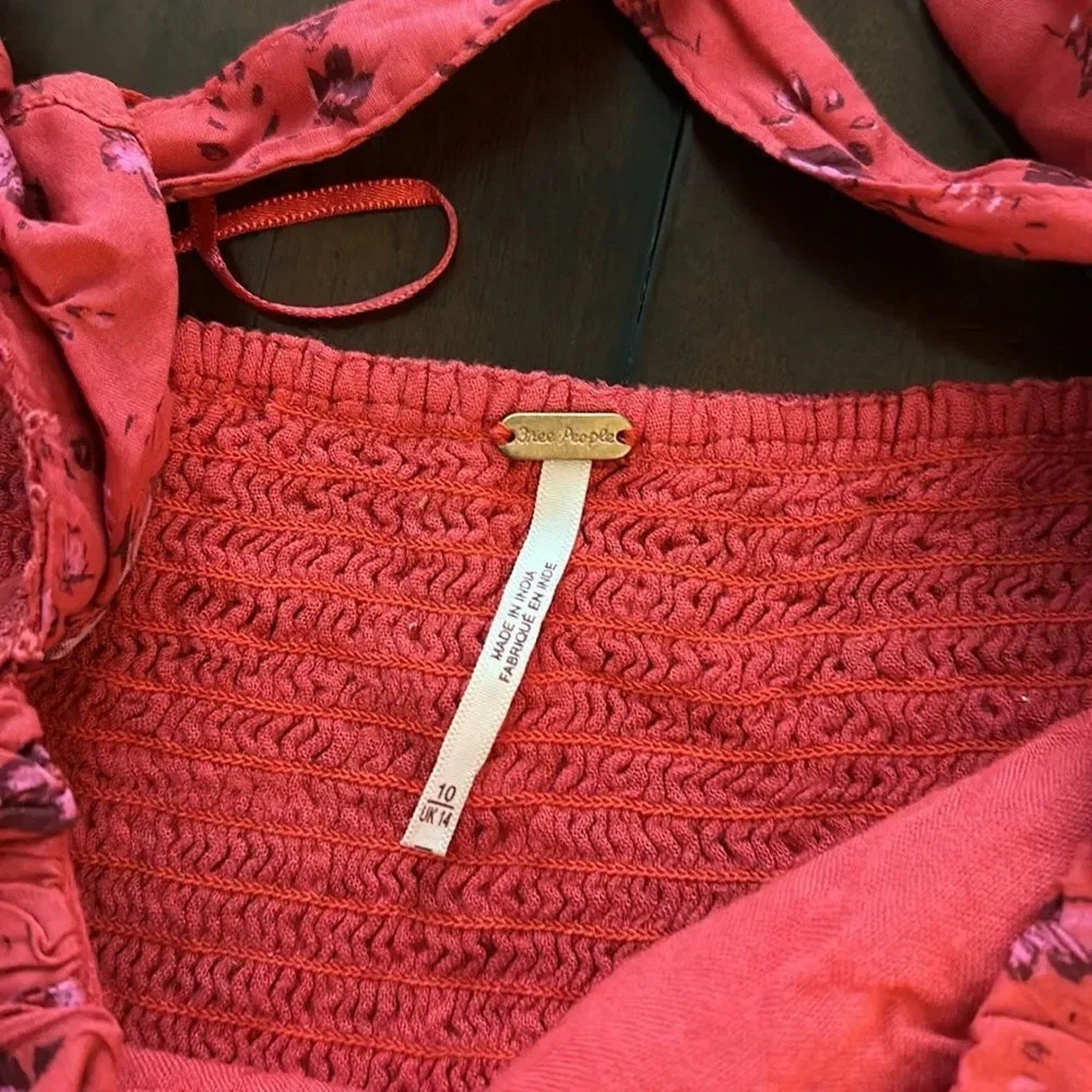 NEW Free People Bijou Crop Top in Cherry Combo Red Smocked - size 10