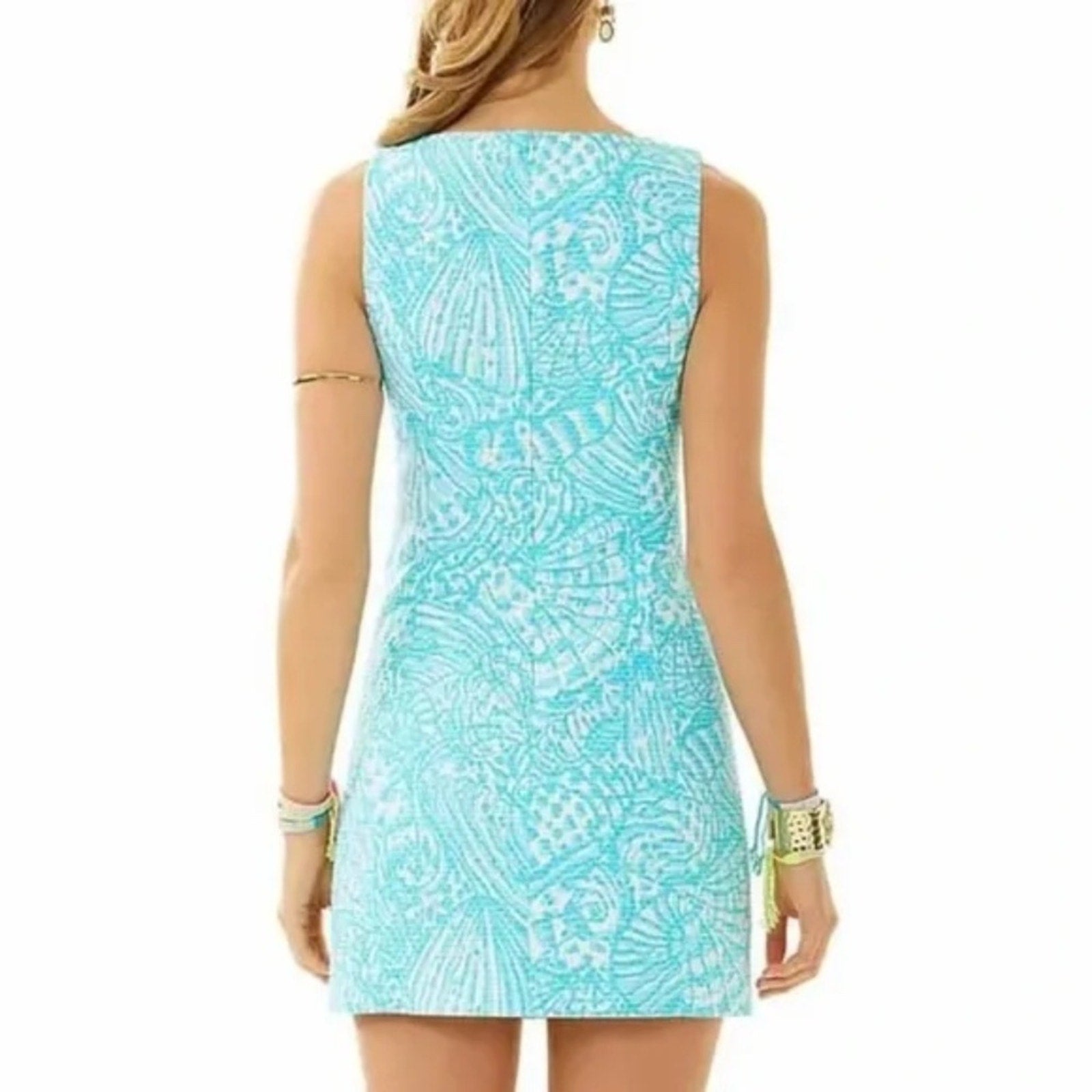 Lilly Pulitzer MacFarlane Shorely Blue Sea Cups Lace Detail Shift Dress - size 4