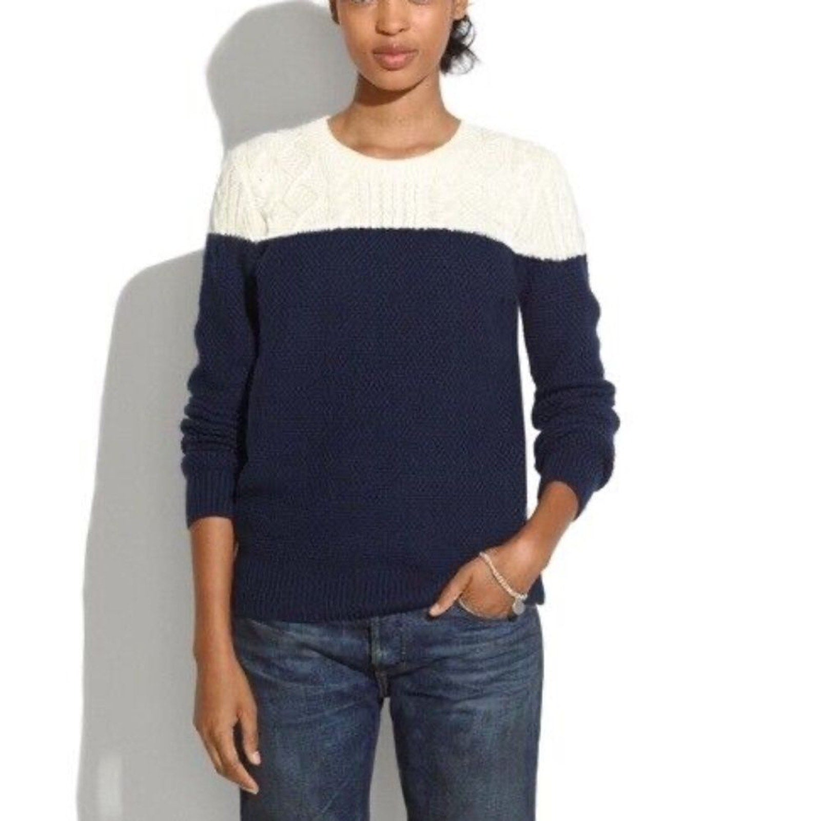 MADEWELL Women's Colorblock Cable Knit Sweater Size Small