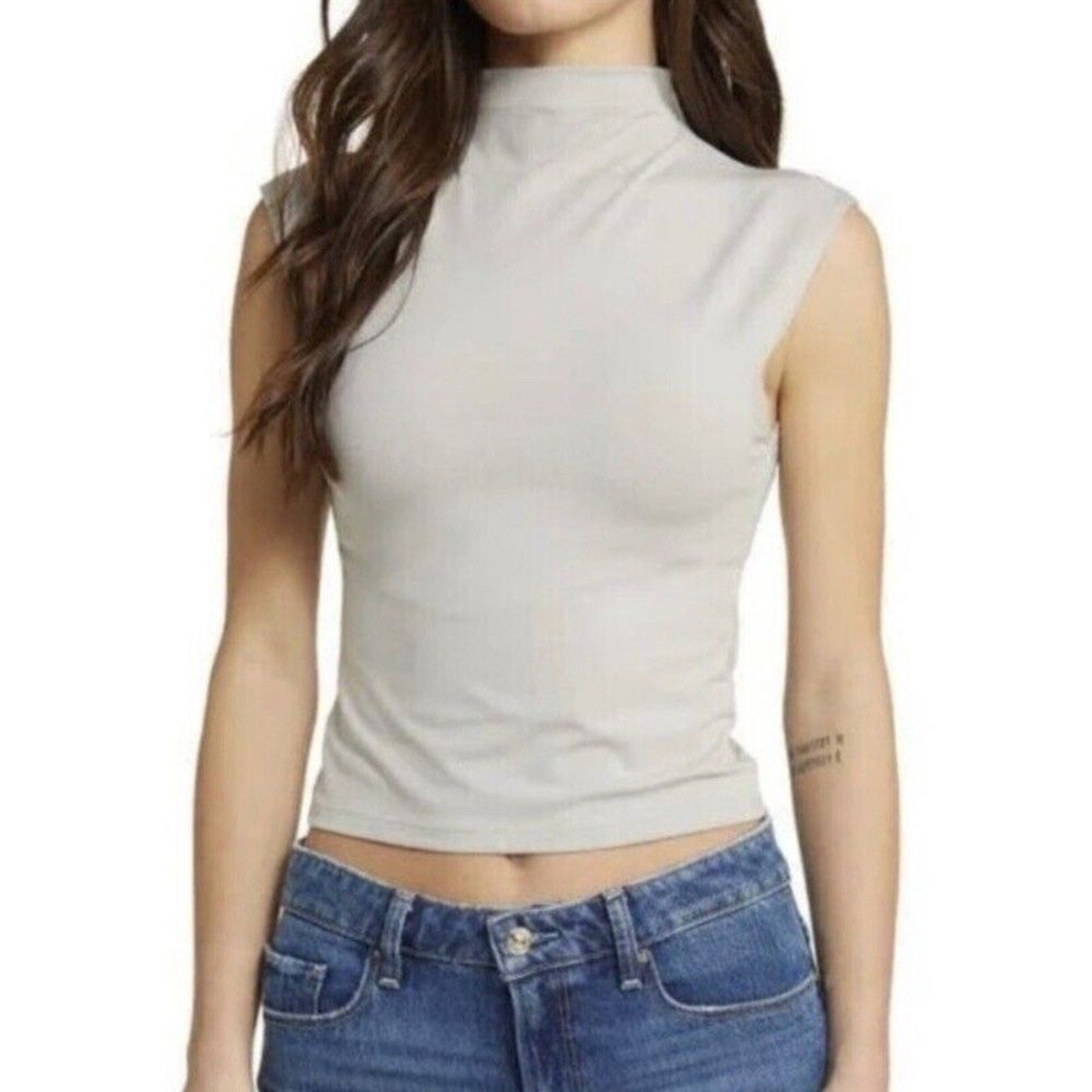 NWT Madewell Funnelneck Cropped Muscle Tee Weathered Concrete Gray - size M