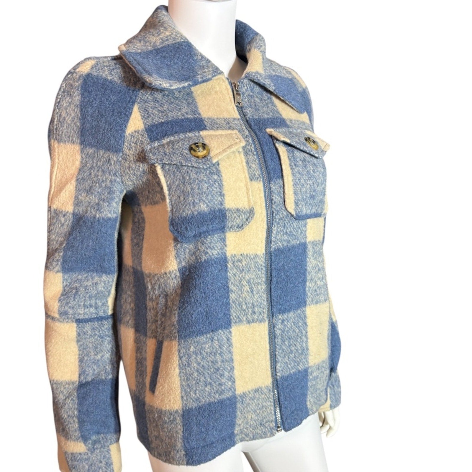Avec Les Filles Buffalo Check Shacket Blue/White - size XS