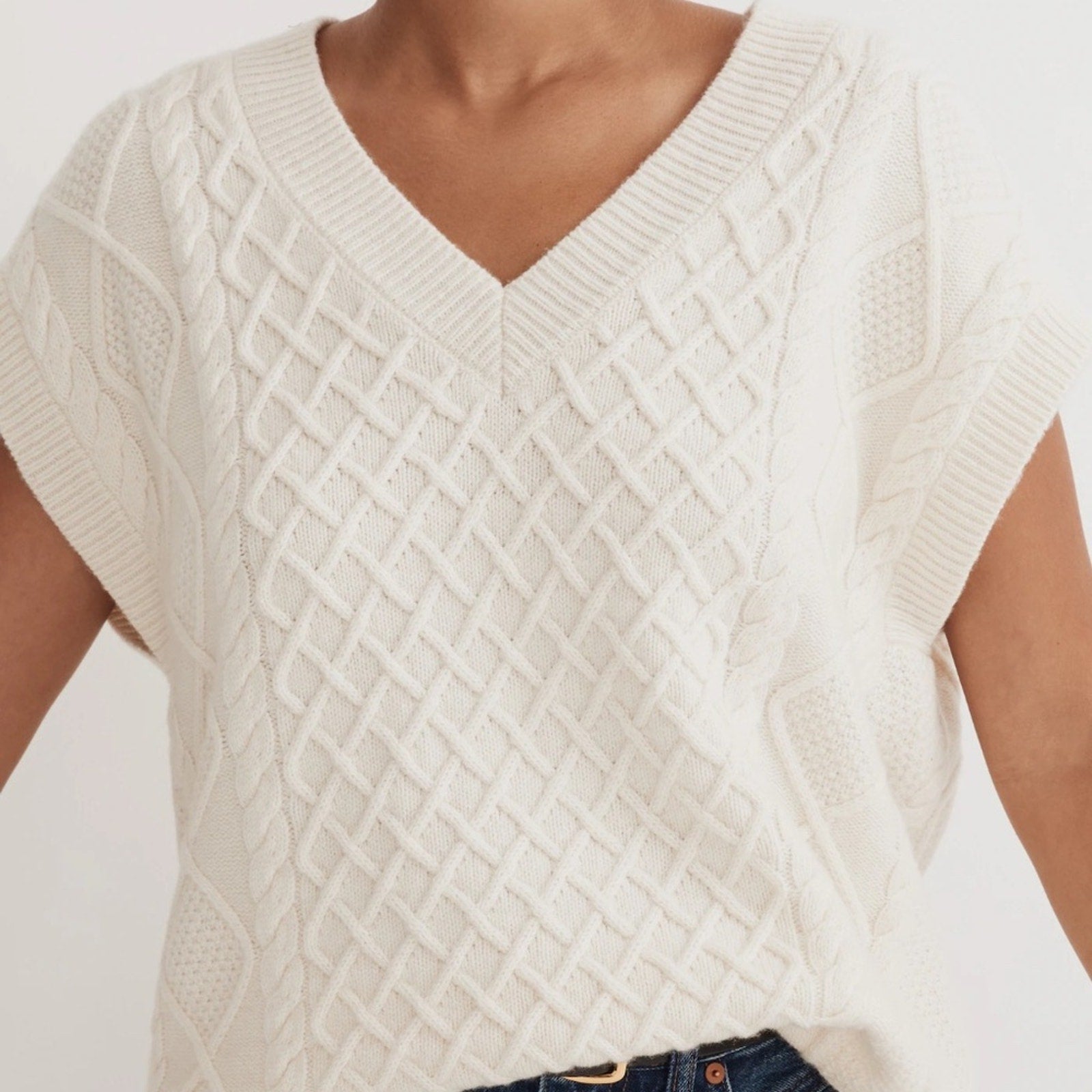 NEW Madewell Cable-Knit V-Neck Sweater Vest - size small