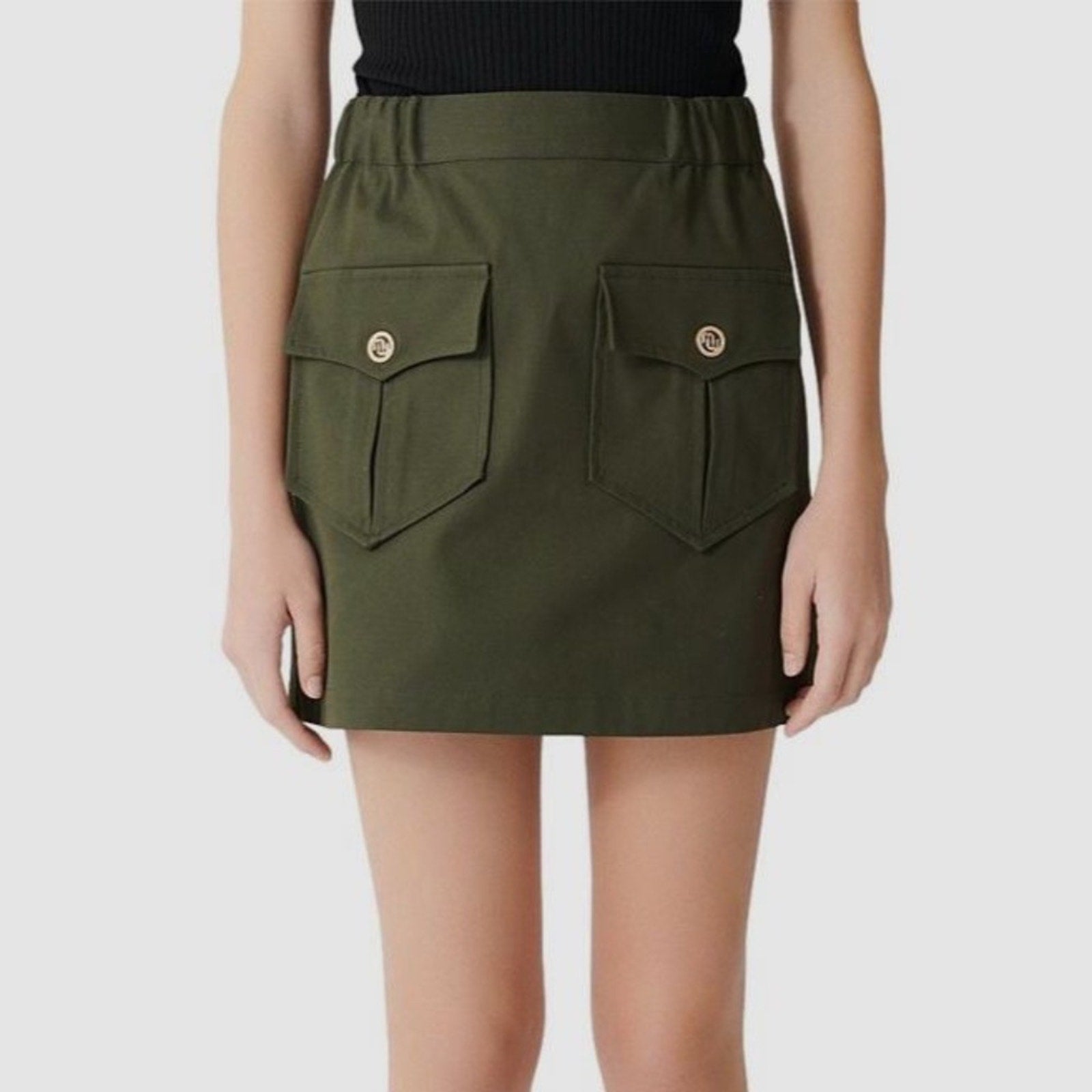 NWT Maje Green Elastic High Waist Stretch Mini Short Skirt - size 38 Small