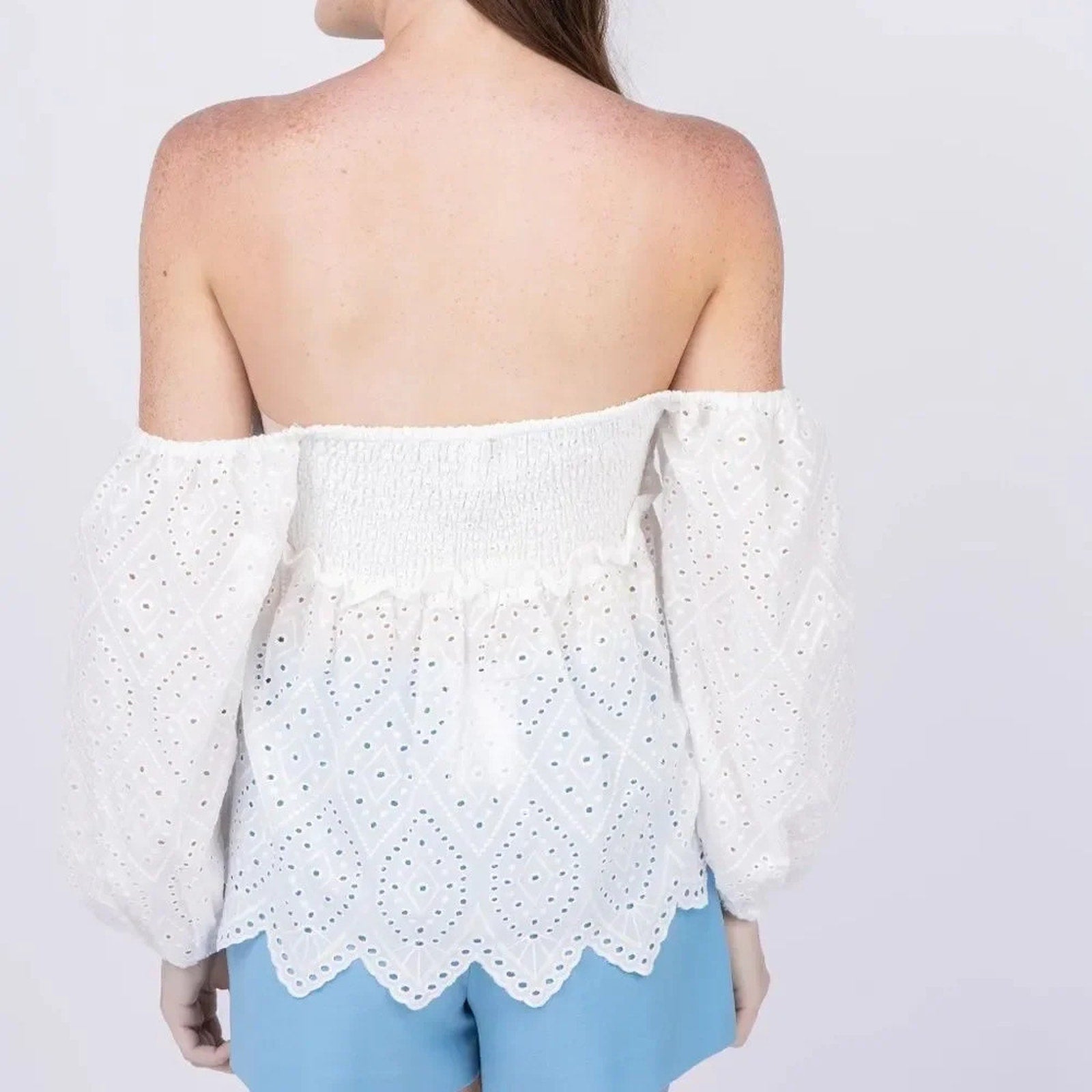 NEW Misa Los Angeles Sera Top in White Eyelet - size Large