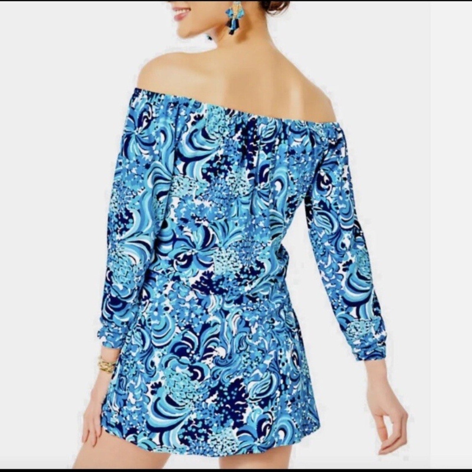 Lilly Pulitzer Lana Skort Romper Dress Mermazing Blue Off the Shoulder - size S