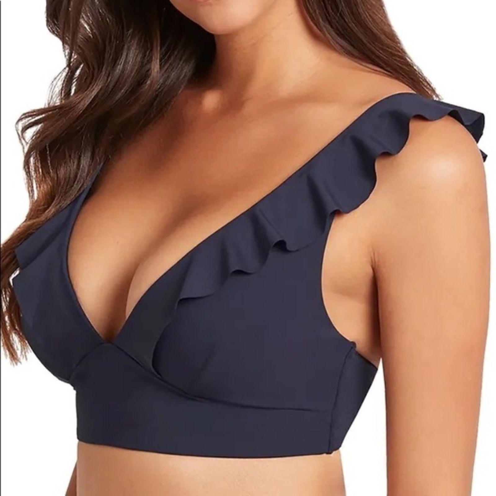 NWT Sea Level Essentials Frill Bikini Top Navy - size 4