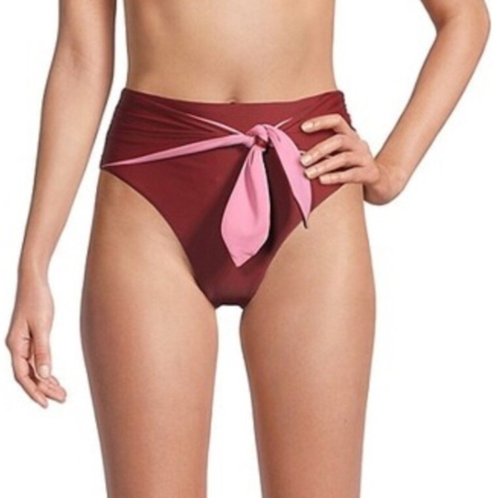 NWT Veronica Beard Azoia Tie Front Bikini Bottom Women's Deep Brick Elastic XS