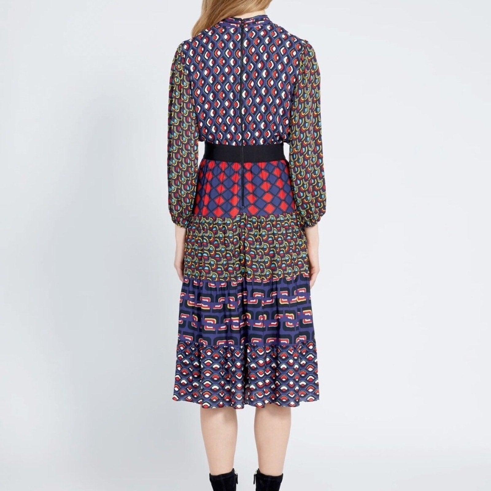 Alice + Olivia Karolina Paneled Blouson-Sleeve Midi Dress - size 2