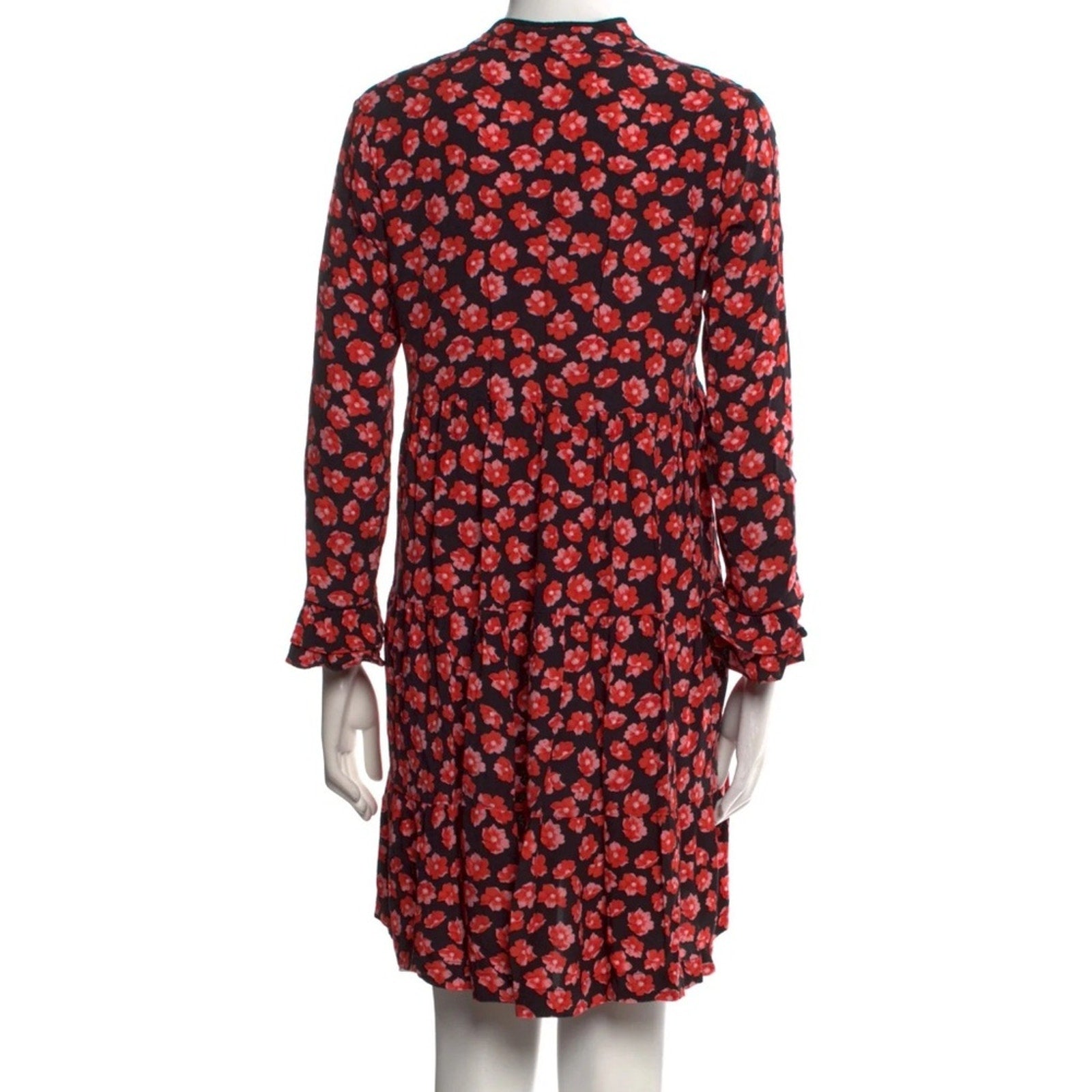 Ganni S Lindale Red Floral Crepe Mini Dress - size 34