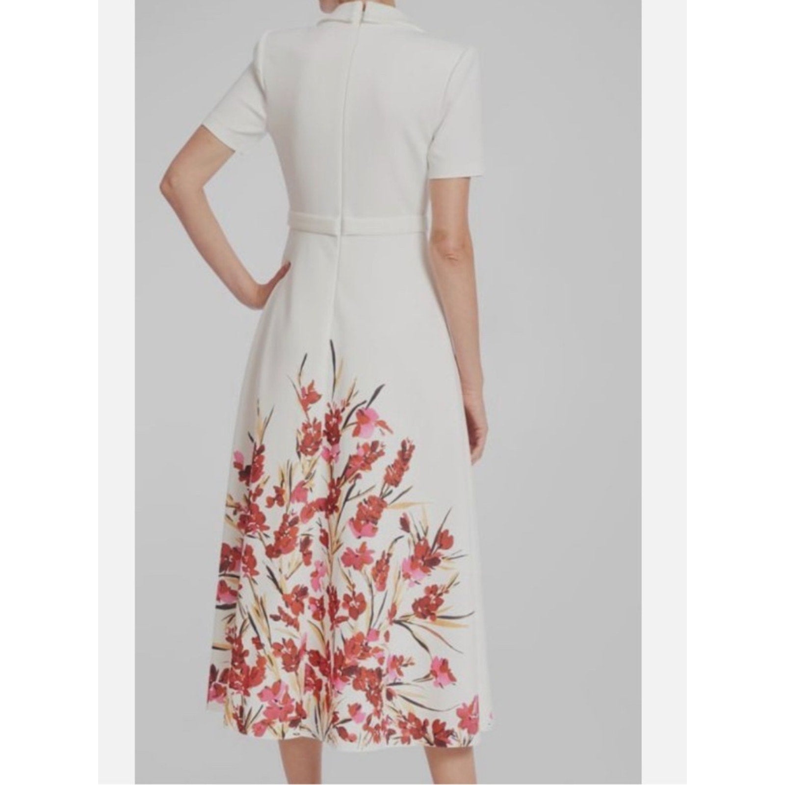 Badgley Mischka Women White Floral-Print Short-Sleeve Midi - 4 🌟