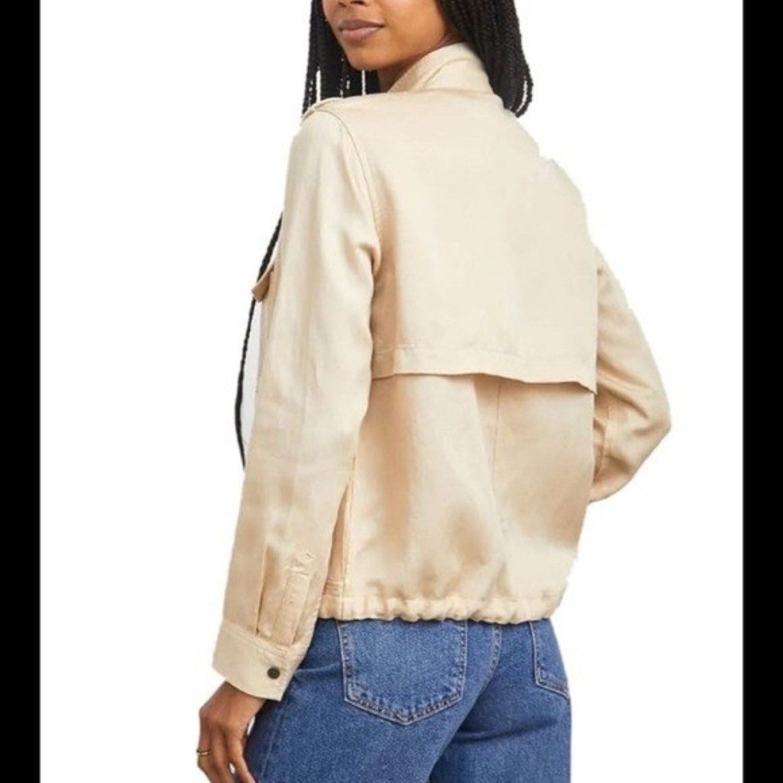 Rails Collins light tan cotton Khaki long sleeve zip up snap jacket  - size M