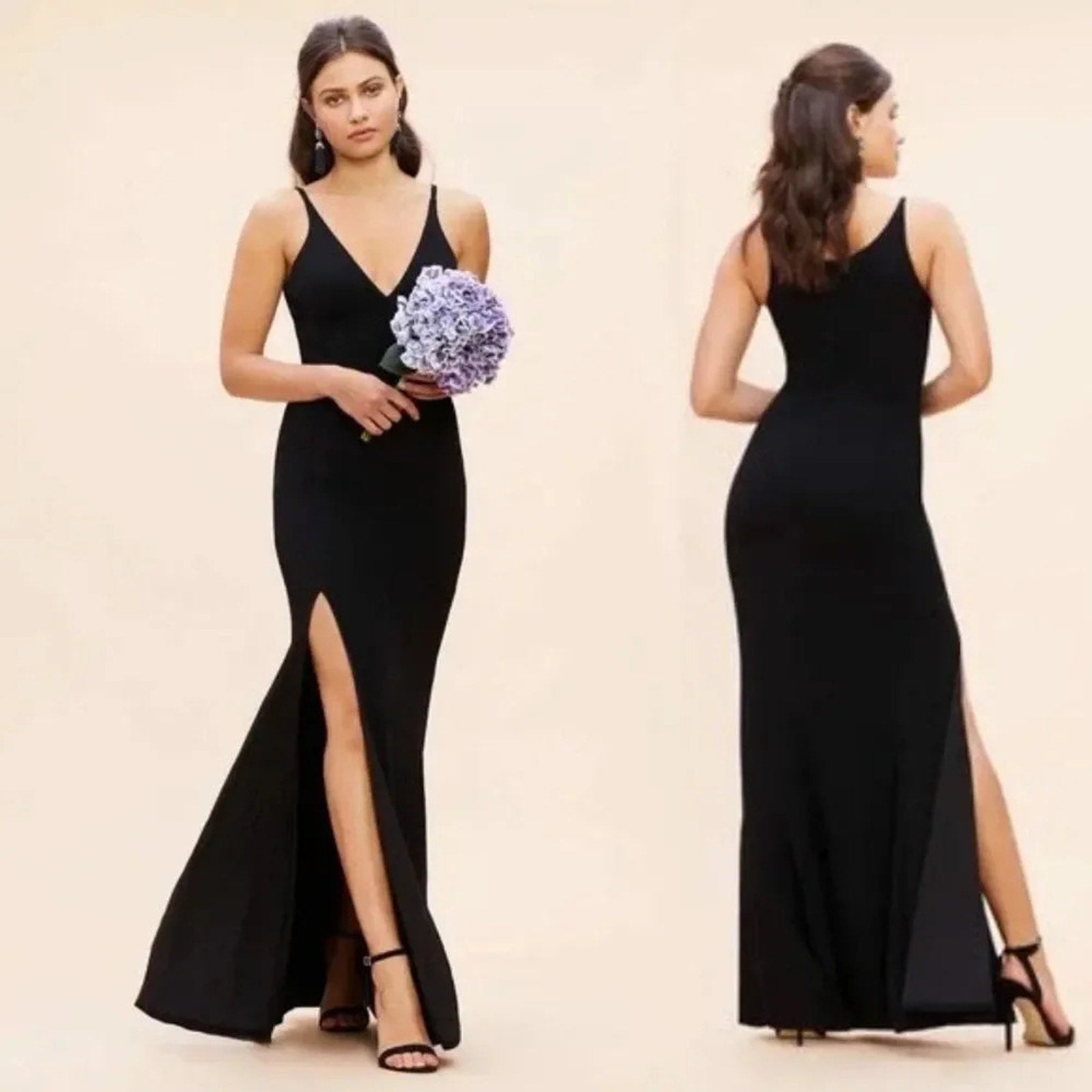 DRESS THE POPULATION Iris Slit Crepe GOWN DRESS Black- Size XXL