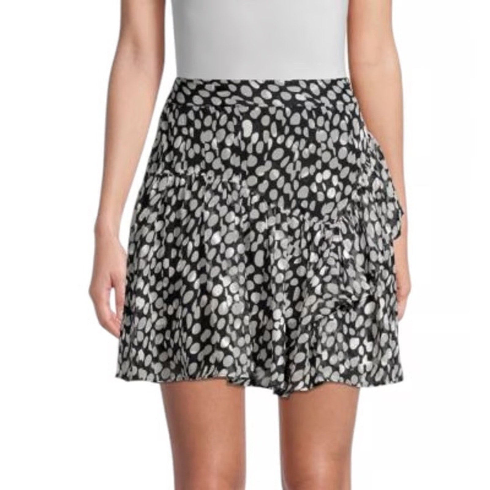 Milly Heidi Abstract Asymmetrical Ruffle Dot Mini Skirt - size 4