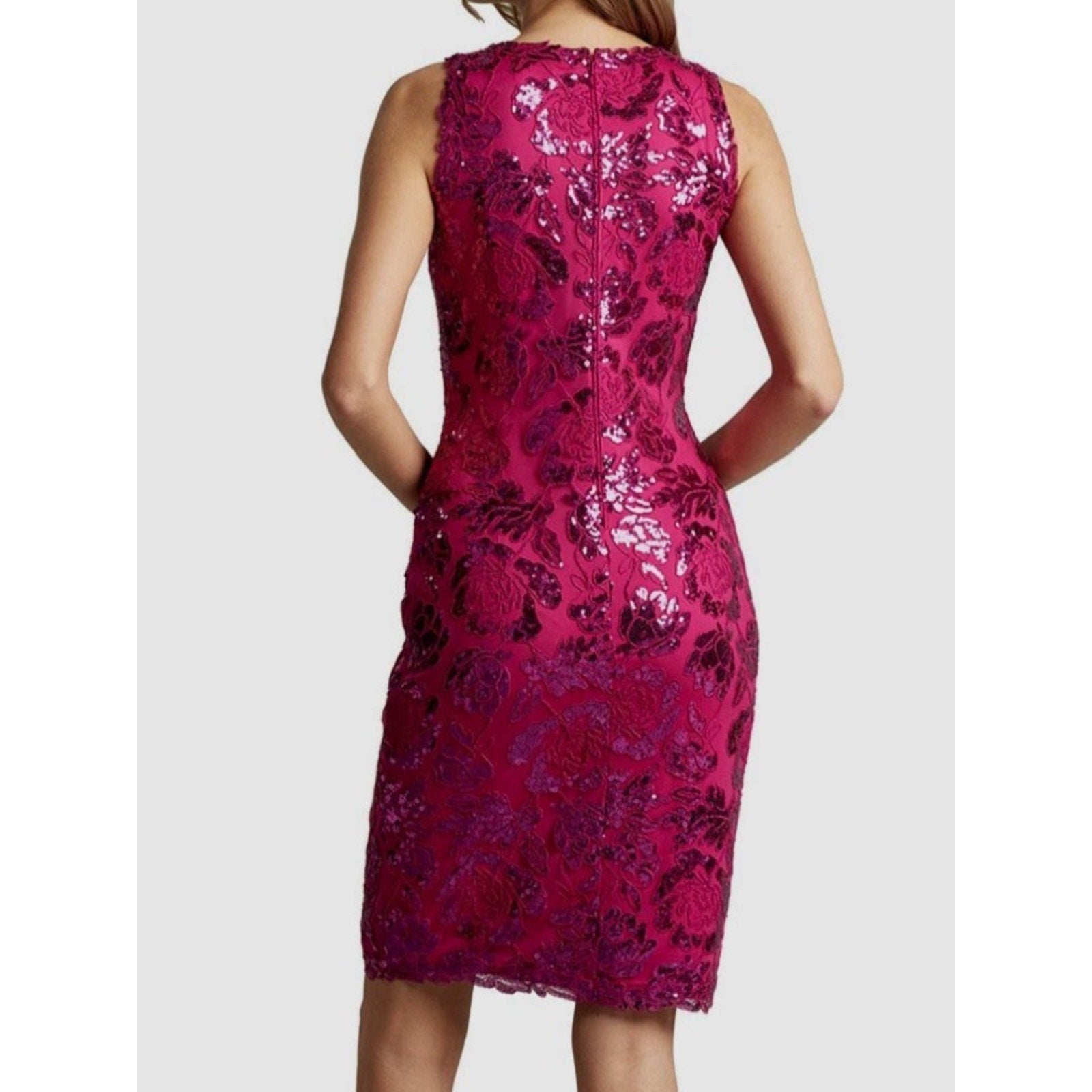 Tadashi Shoji Women Pink Sleeveless Jewel-Neck Sequin Sheath Dalia Dress -size 2