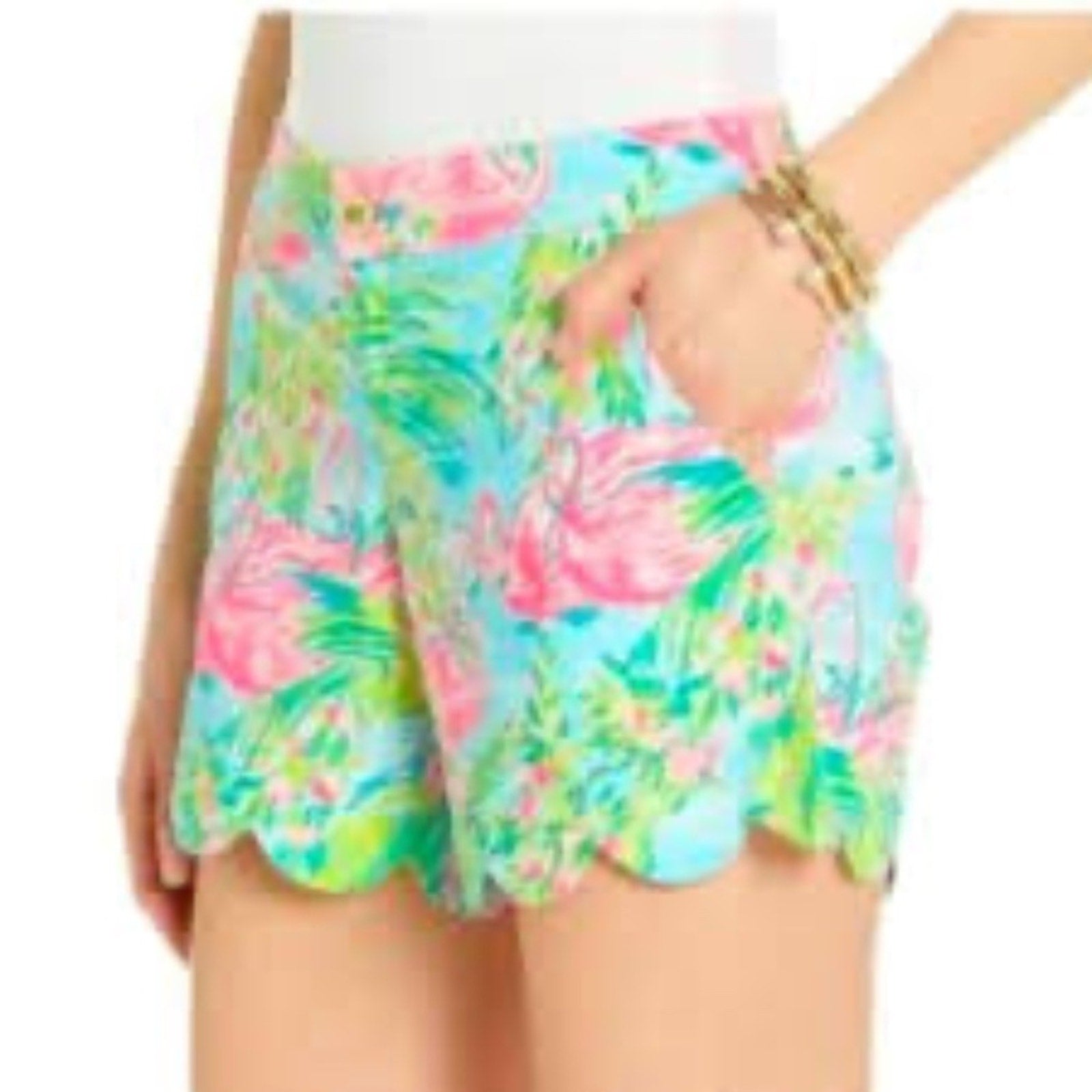 Lilly Pulitzer Buttercup Pink and Green Flamingo Tropical Shorts - size 6