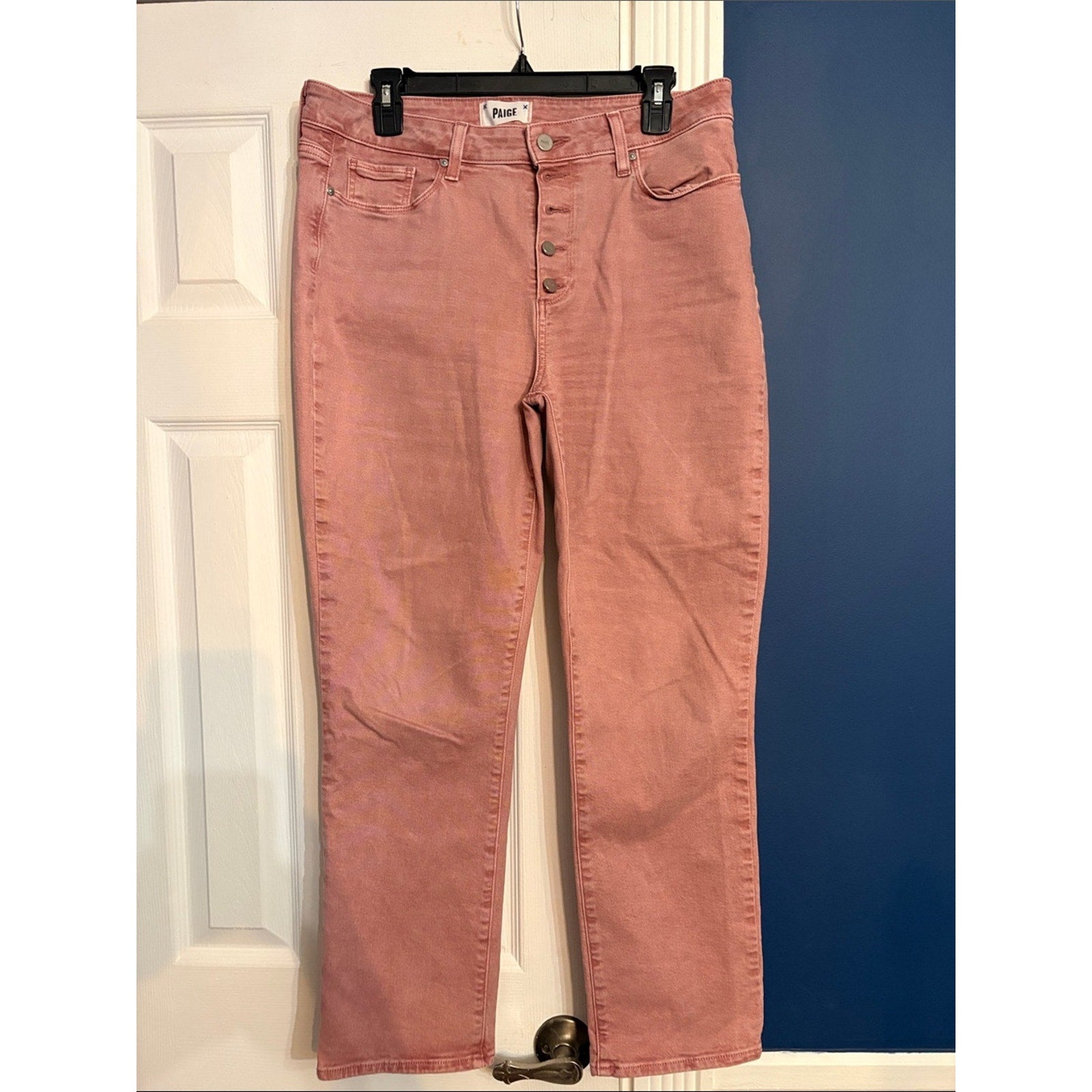 Paige 'Cindy' Pink Straight Button Fly Denim Jeans - size 31