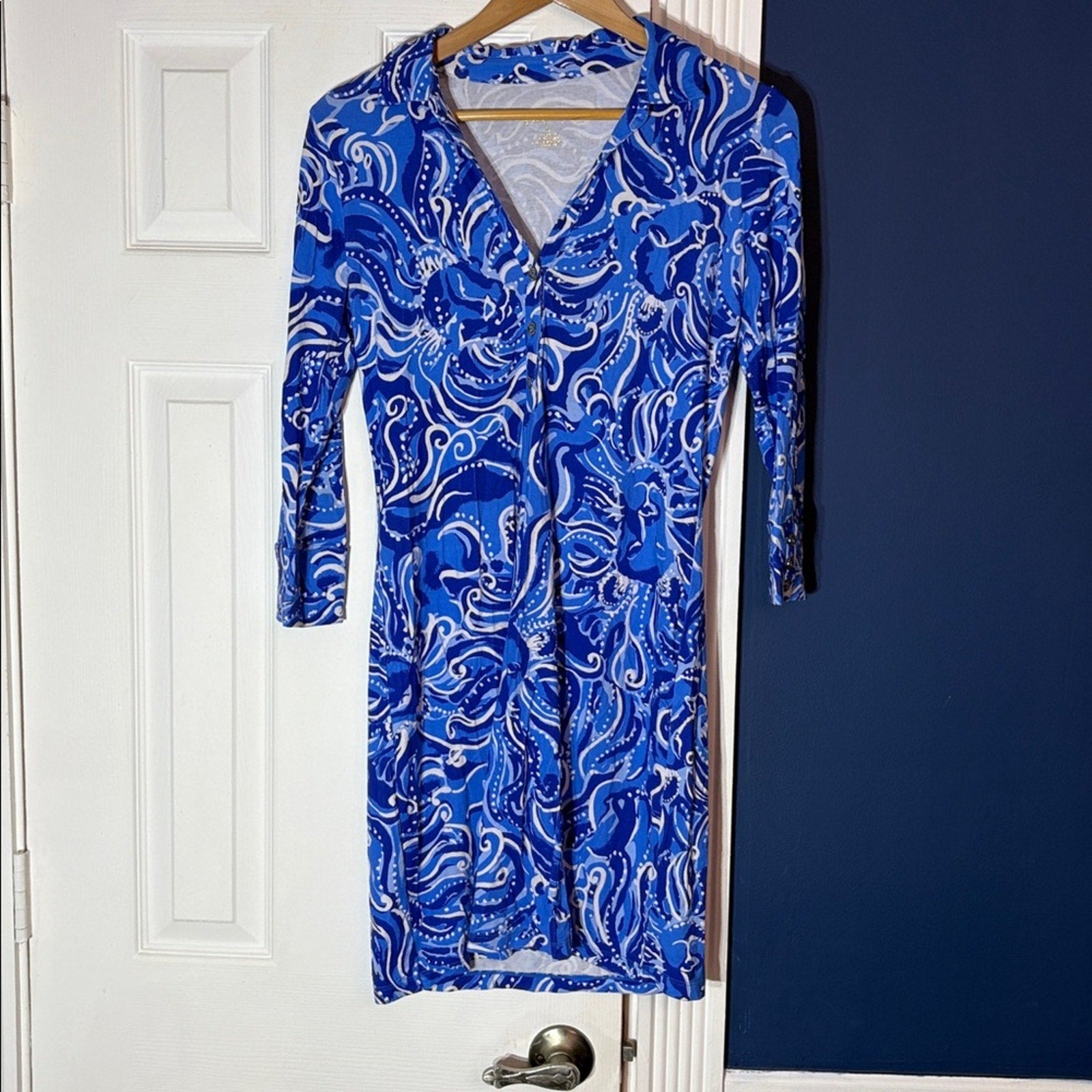 LILLY PULITZER Upf 50+ Ansley Polo Dress In High Tide Navy Lucky Bamboo - small
