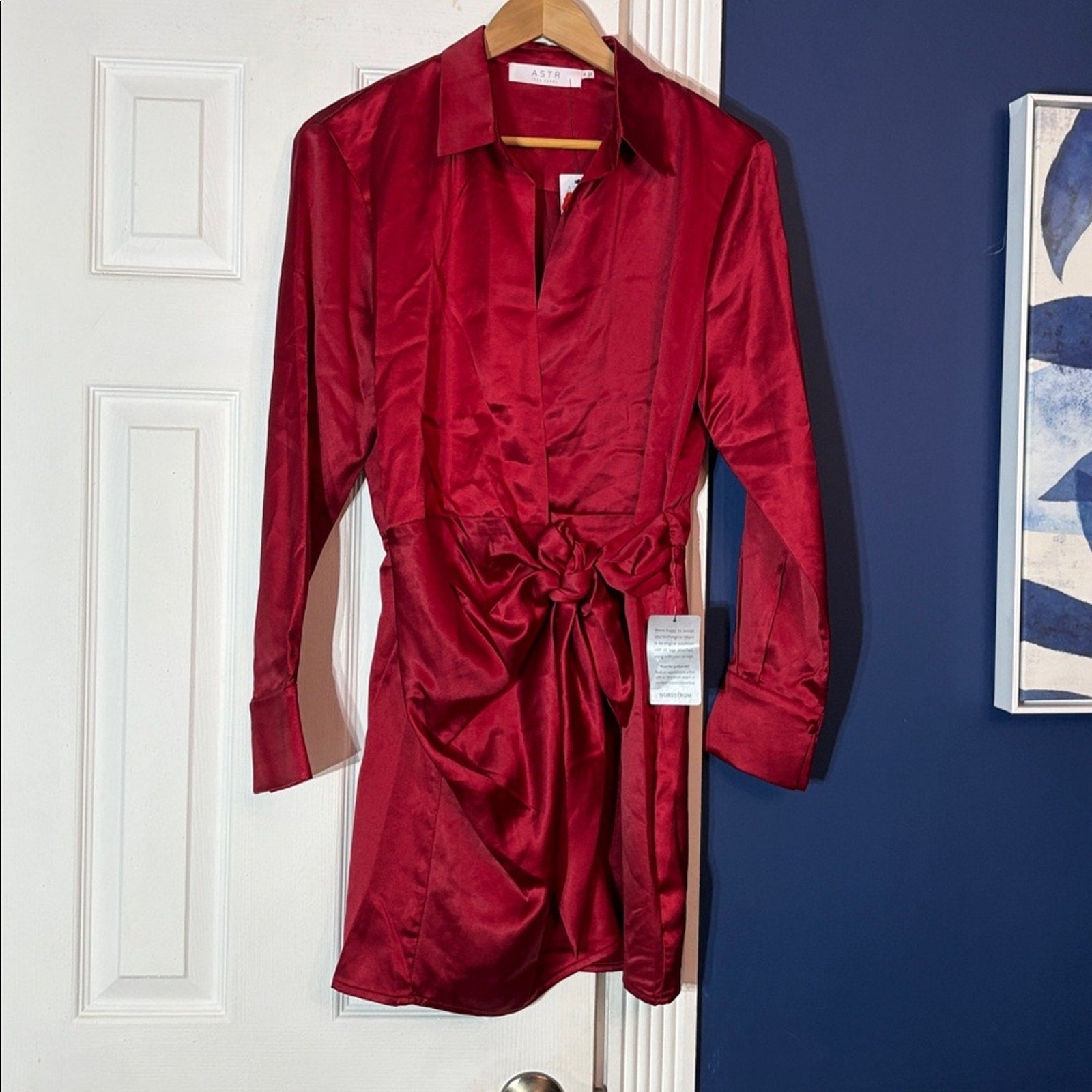 NWT ASTR the Label Satin Long Sleeve Wrap Minidress - size M