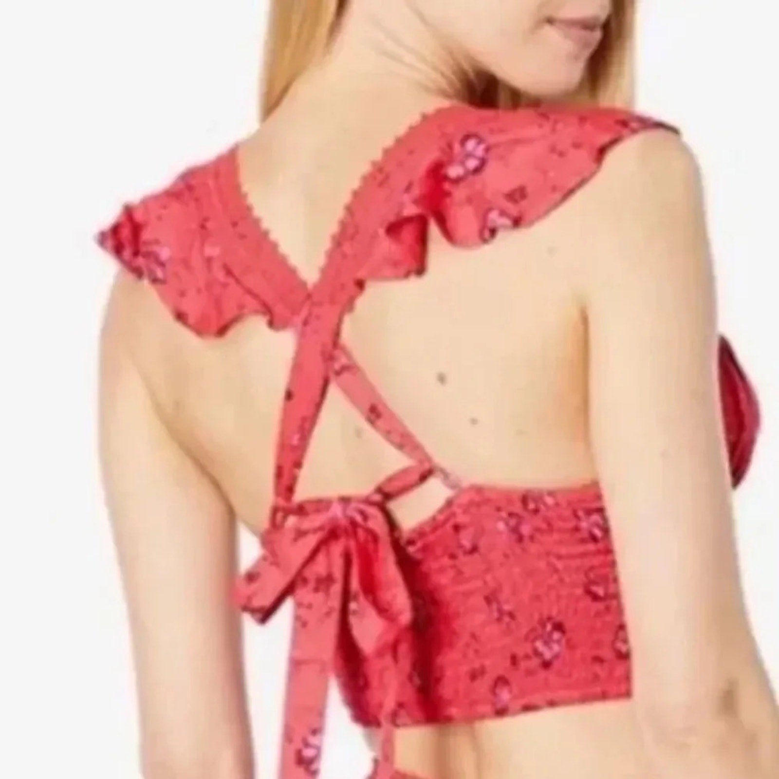 NEW Free People Bijou Crop Top in Cherry Combo Red Smocked - size 10