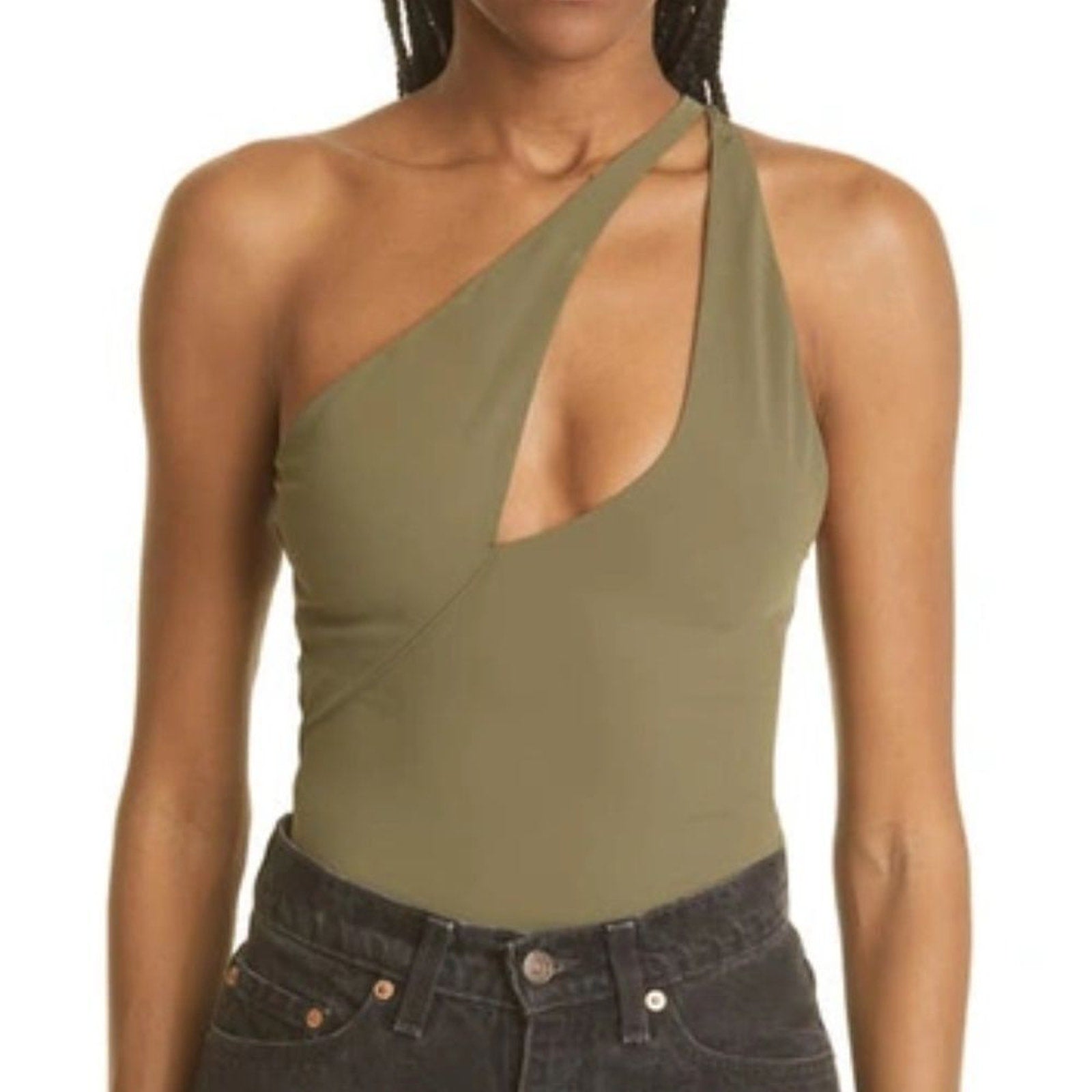 NWOT ALIX NYC Page One Shoulder Cut Out Thong Bodysuit - size M