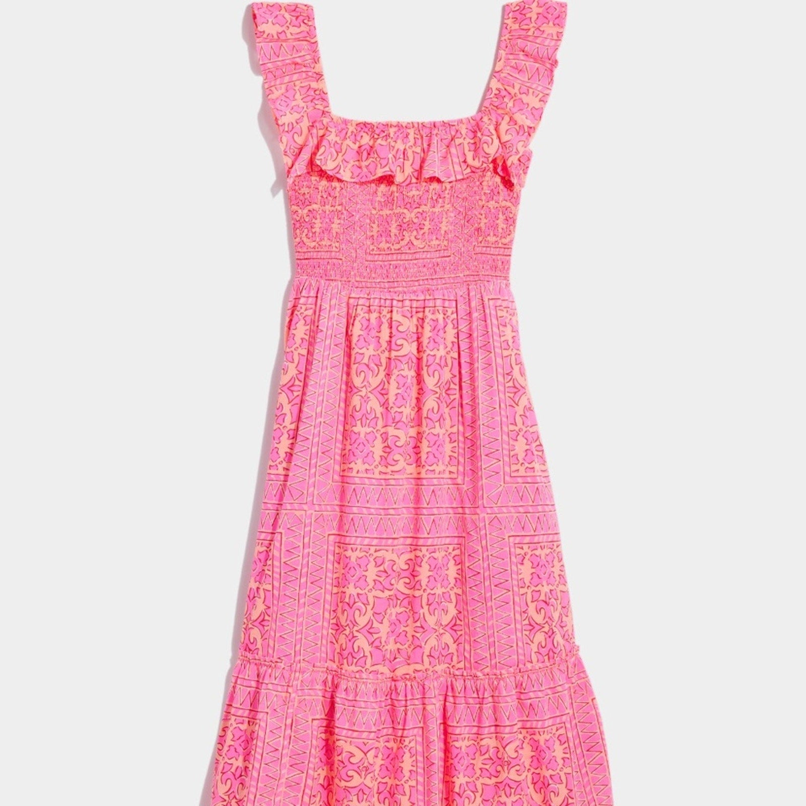 Vineyard Vines smocked ruffle dress knockout pink - size small
