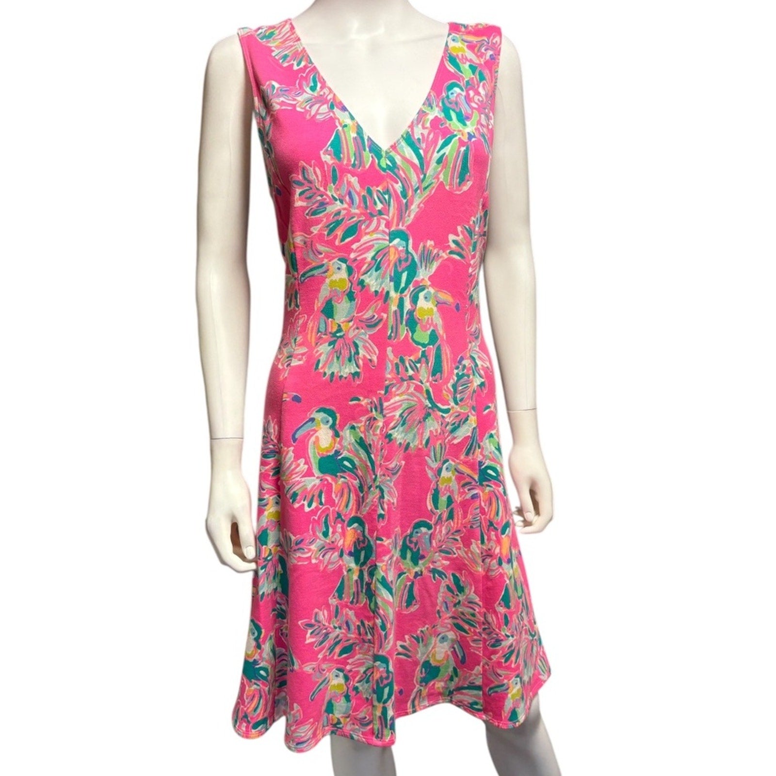 Lilly Pulitzer Dahlia Dress Dragonfruit Toucan Print - size Large
