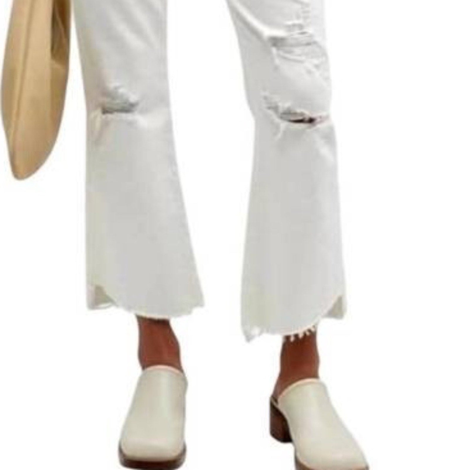 NWT Frame Le Super High Crop Mini Boot Jeans In Au Natural Destruct Off White 30