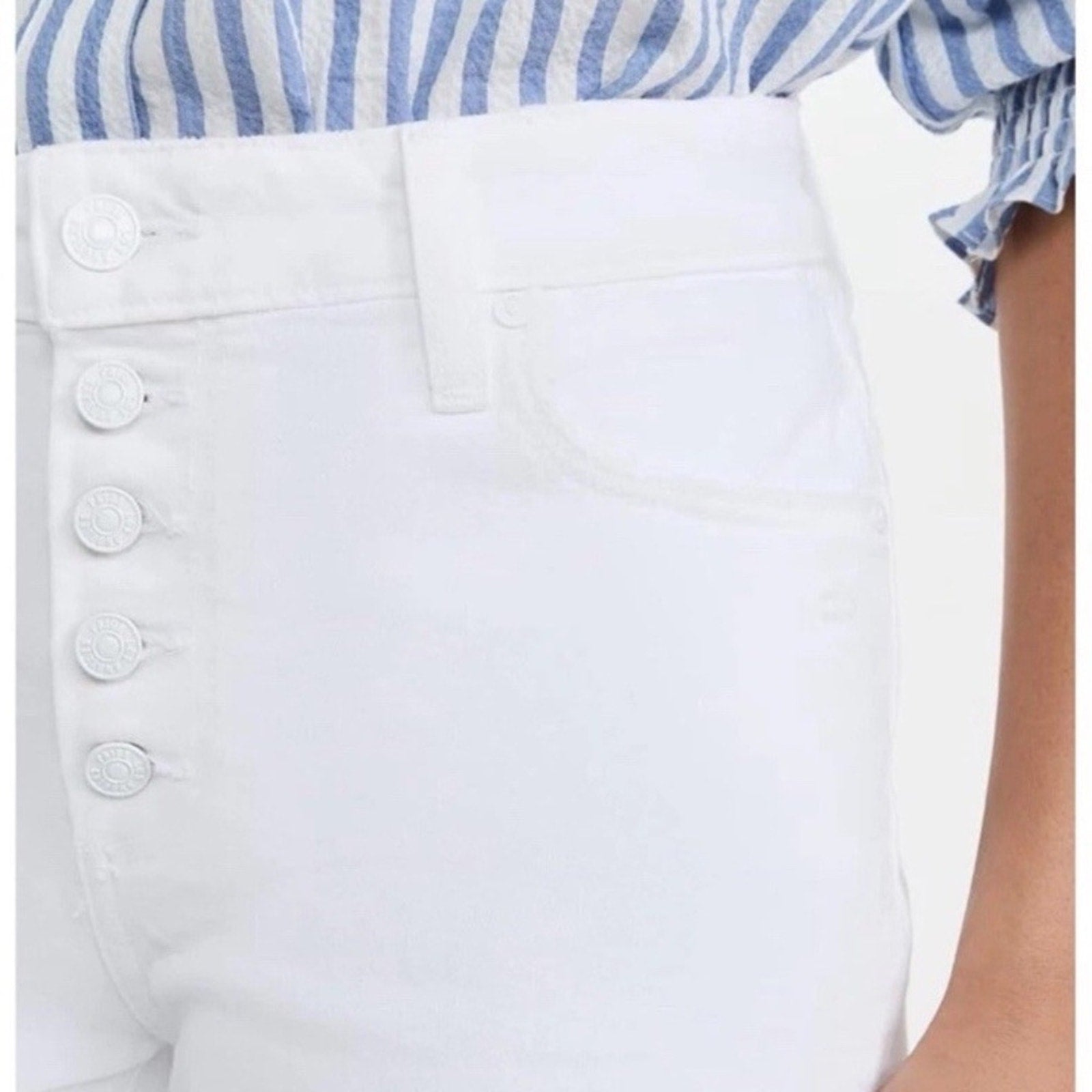 PAIGE Sarah Longline Shorts Raw Hem Destructed Distressed Wild White - size 29