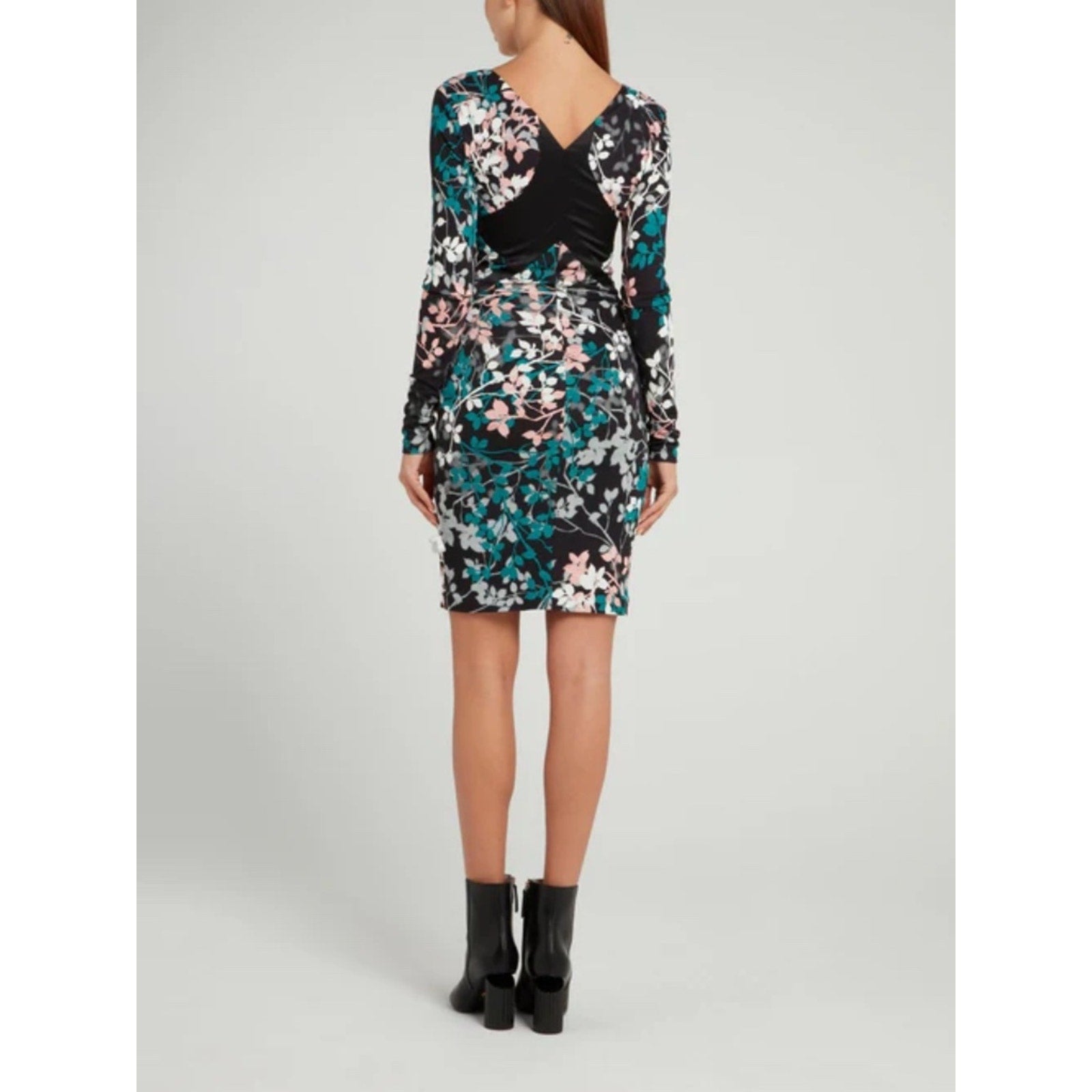 ROBERTO CAVALLI  BLACK LEAF PRINT V-NECK DRESS  - XS
