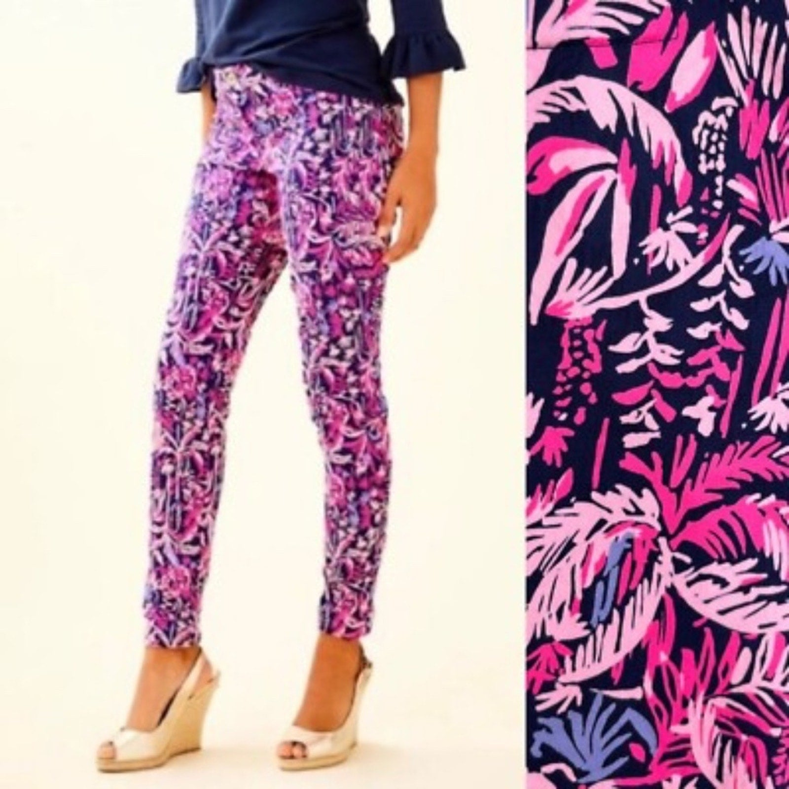 NEW Lilly Pulitzer Kelly Skinny Ankle Pants Bright Navy Swing of Things -size 16