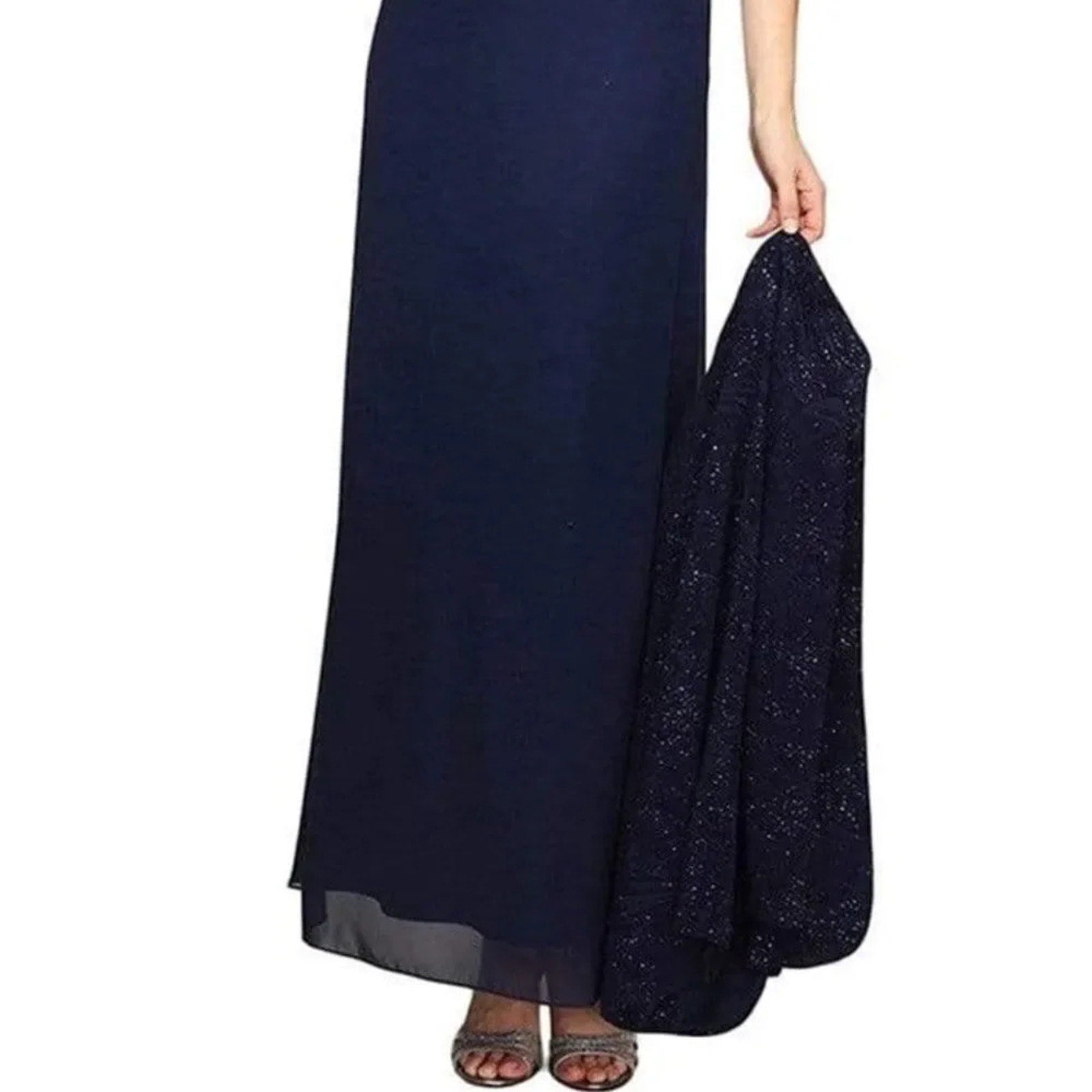NWT ALEX EVENINGS - 125053 JACQUARD KNIT GLITTERED EVENING DRESS - size 18